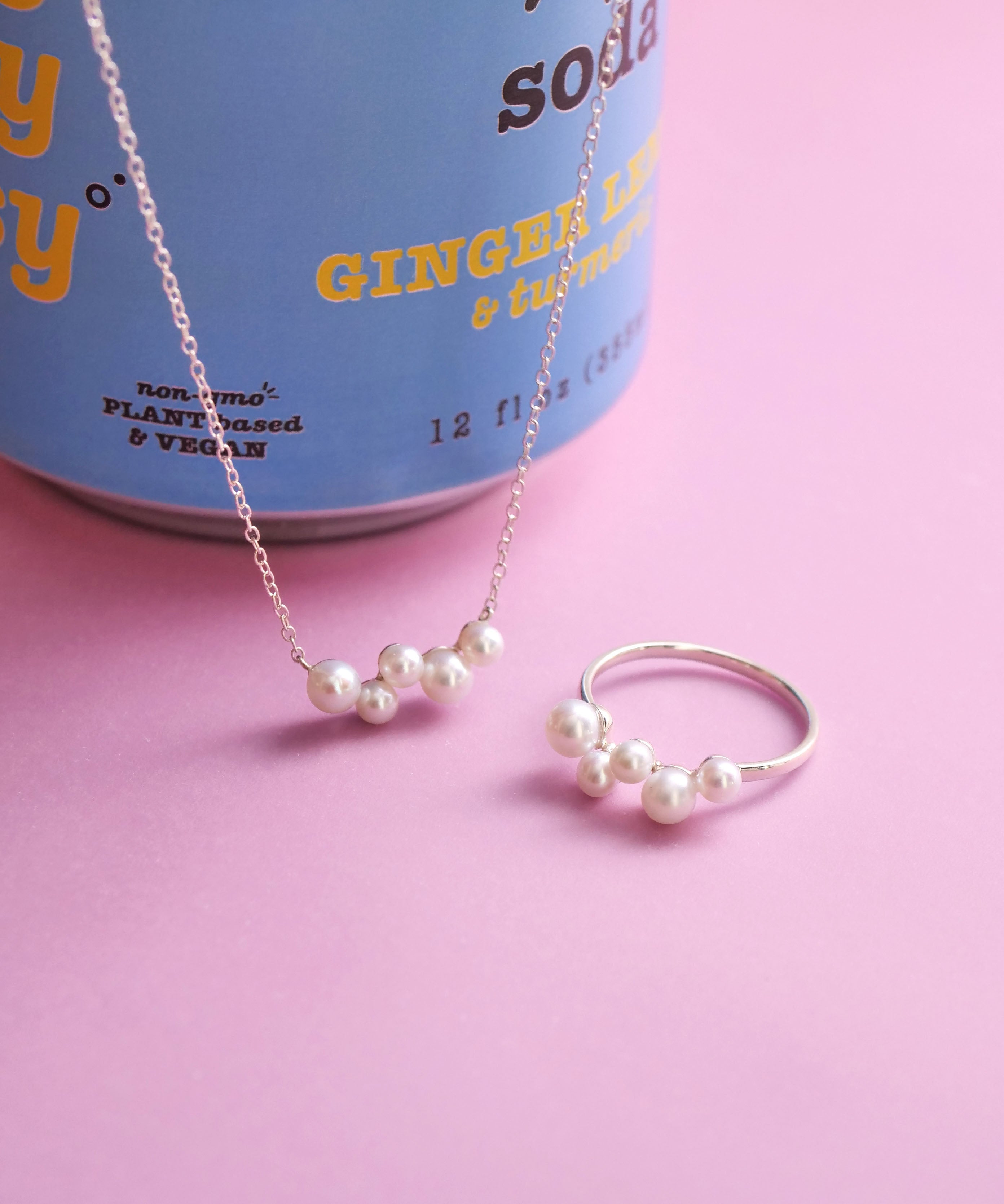 SV925 肥皂泡5颗珍珠项链 银色