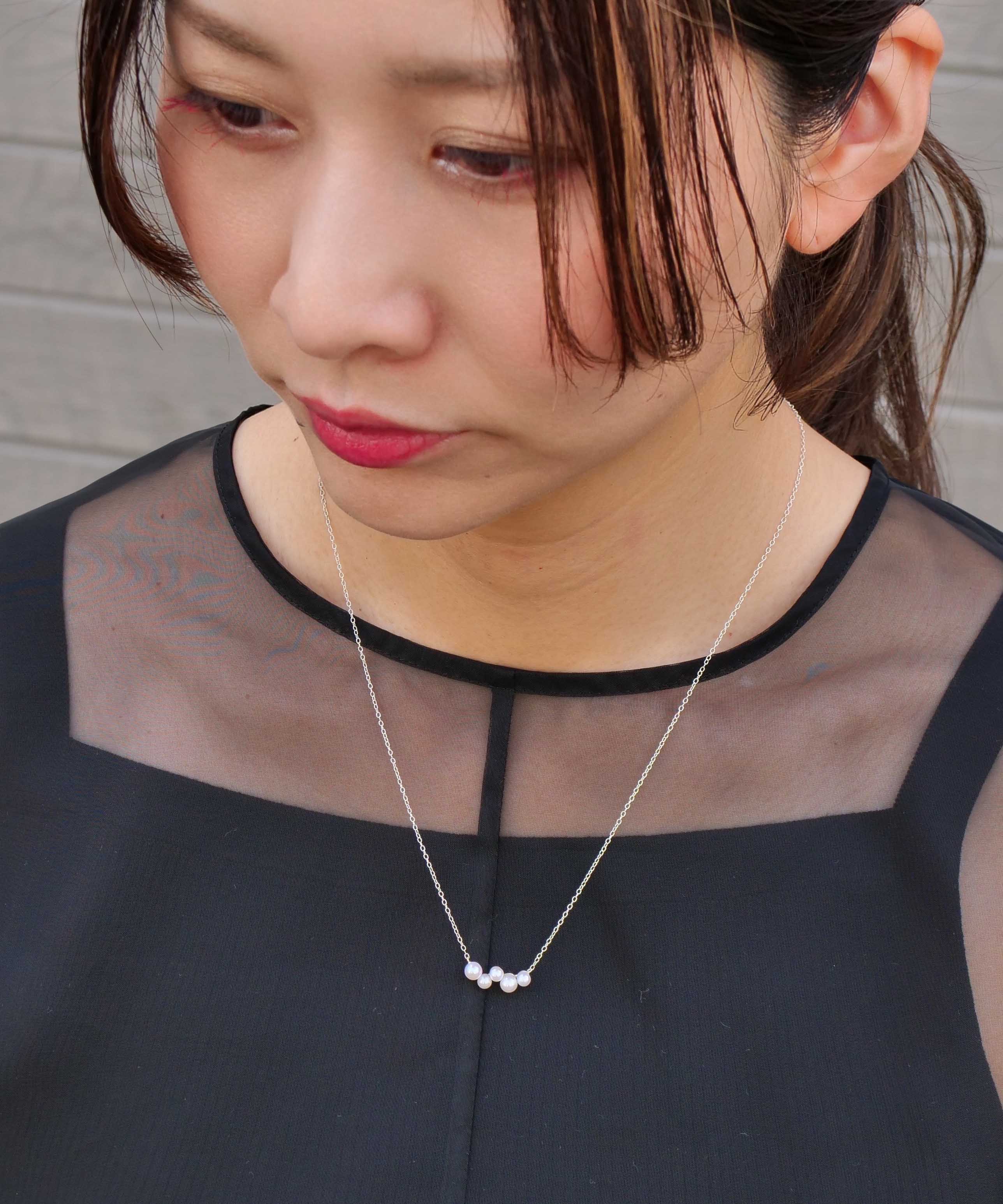 SV925 肥皂泡5颗珍珠项链 银色