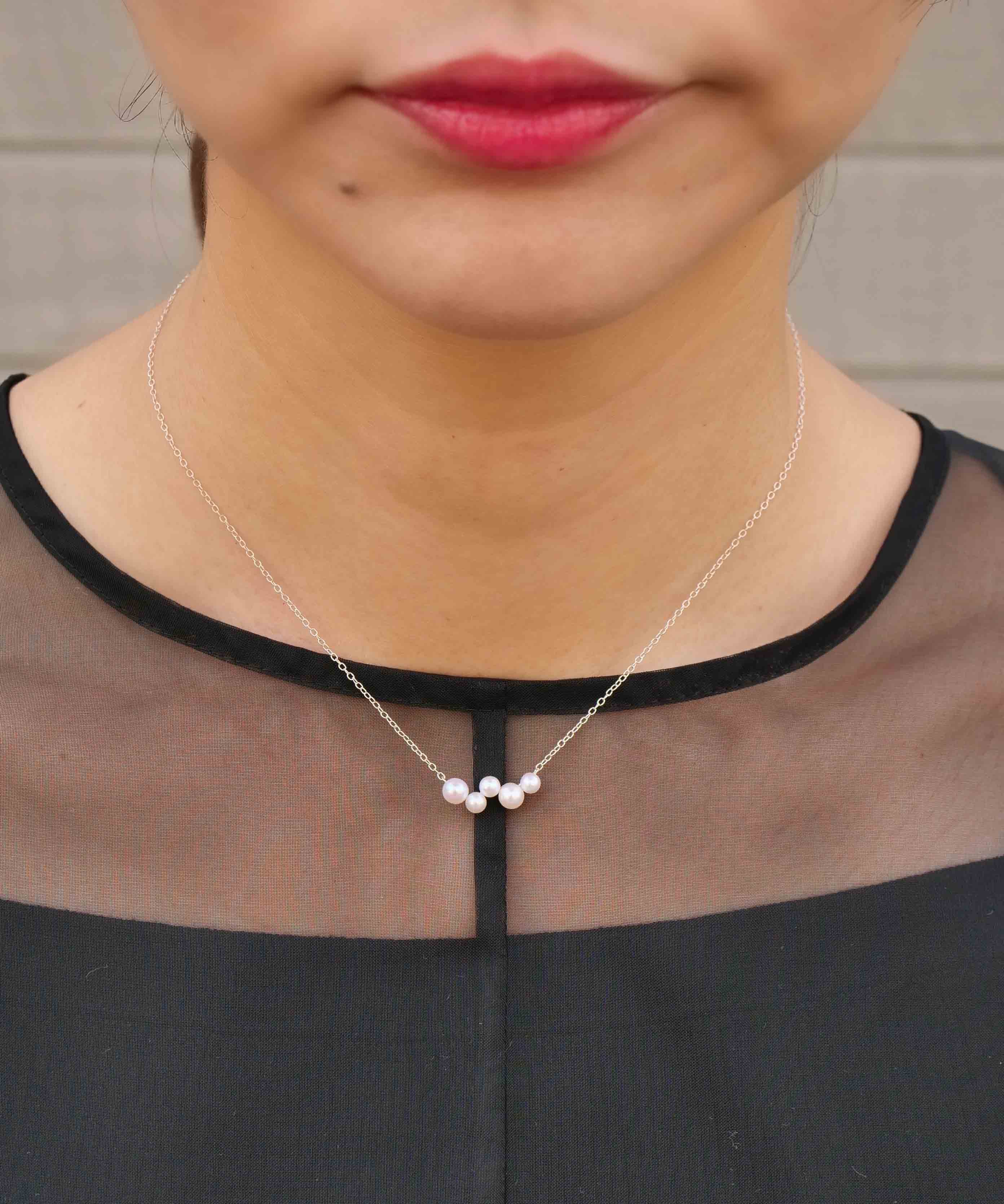 SV925 肥皂泡5颗珍珠项链 银色