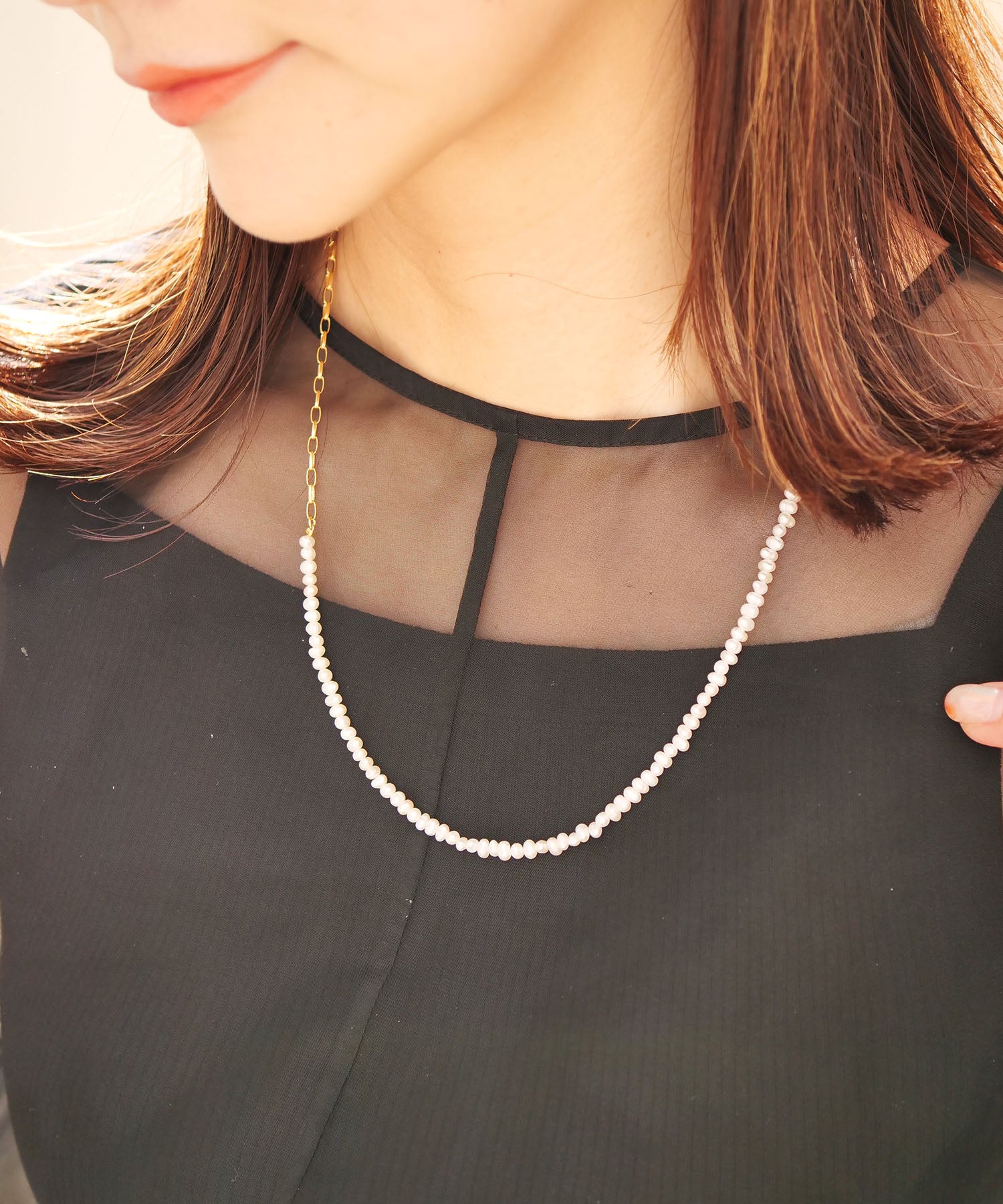 クリスマス限定 5waymini淡水パールチョーカーブレスset ゴールド