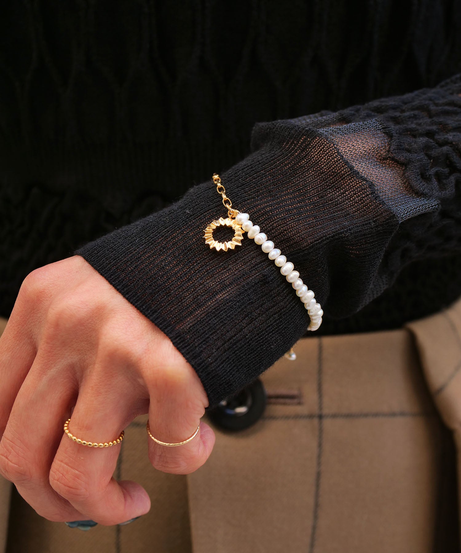 SV925フォールドオリガミパールブレスレット ゴールド