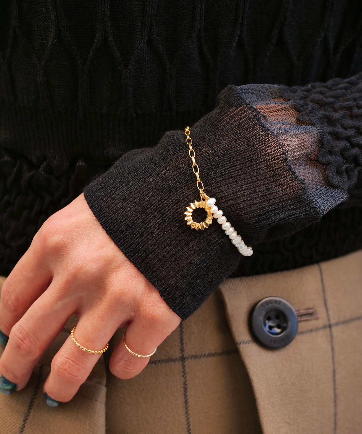 SV925フォールドオリガミパールブレスレット ゴールド