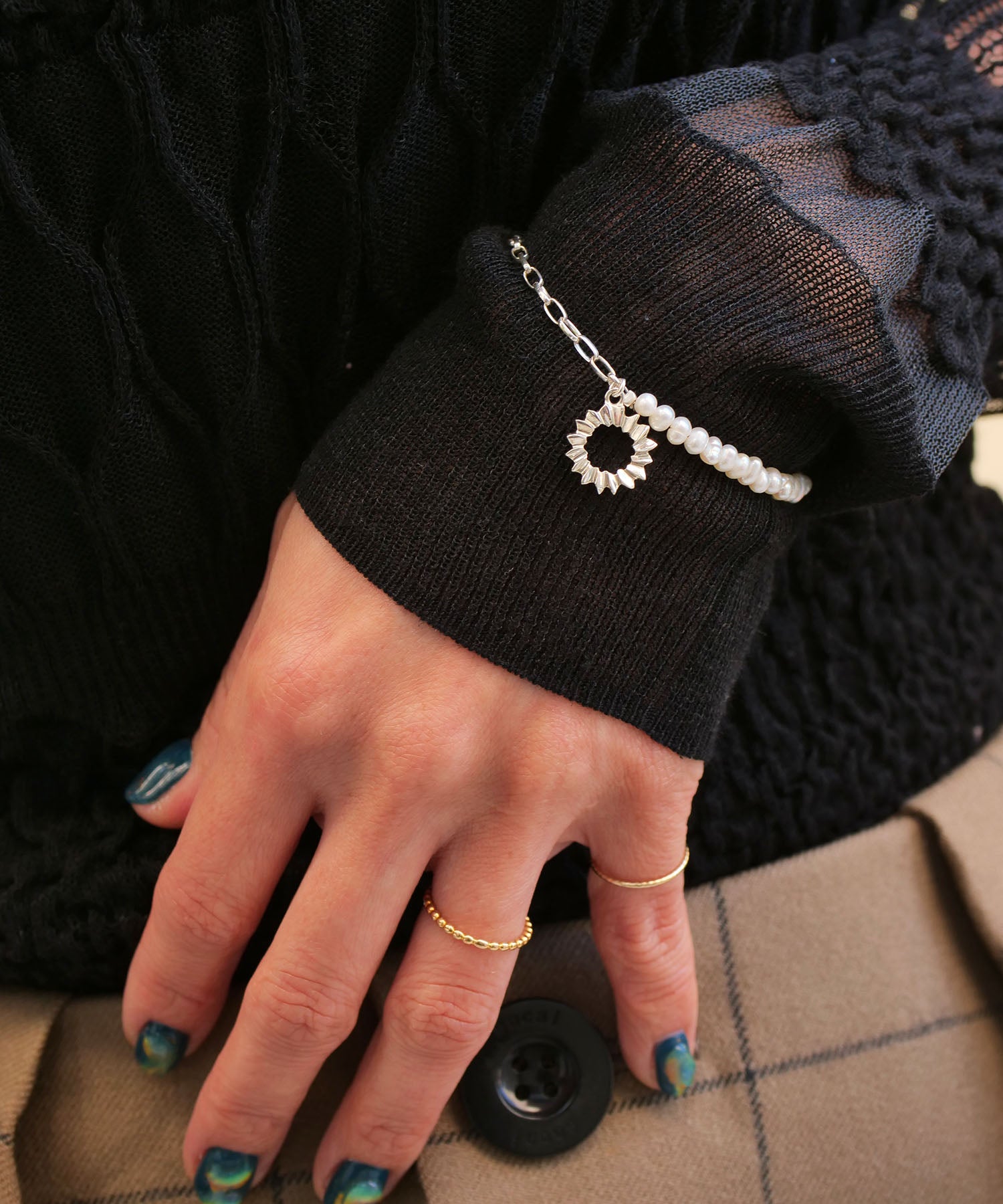 SV925フォールドオリガミパールブレスレット シルバー