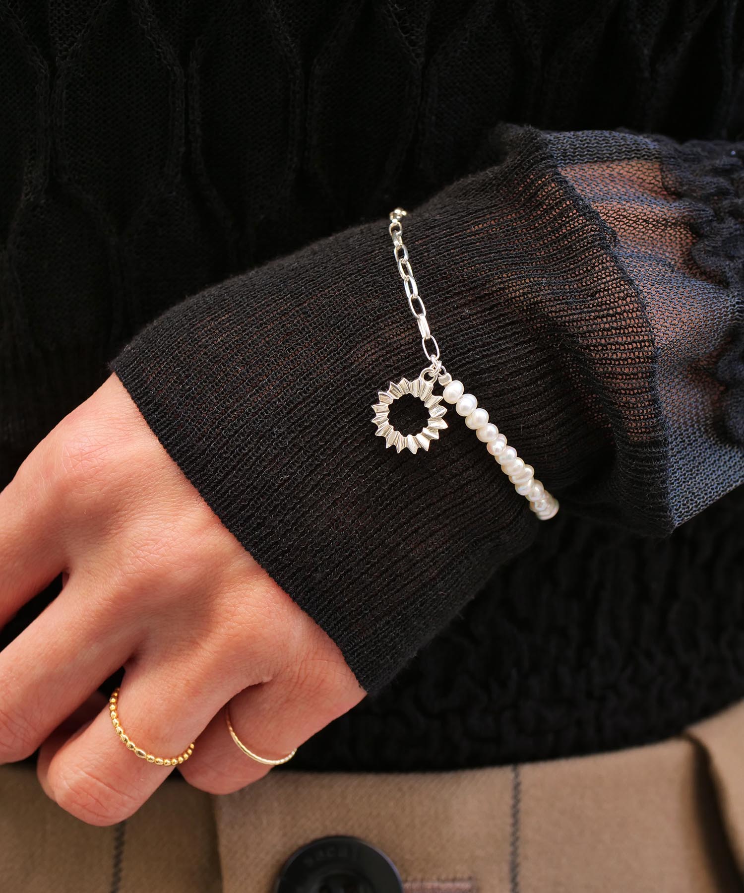 SV925フォールドオリガミパールブレスレット シルバー