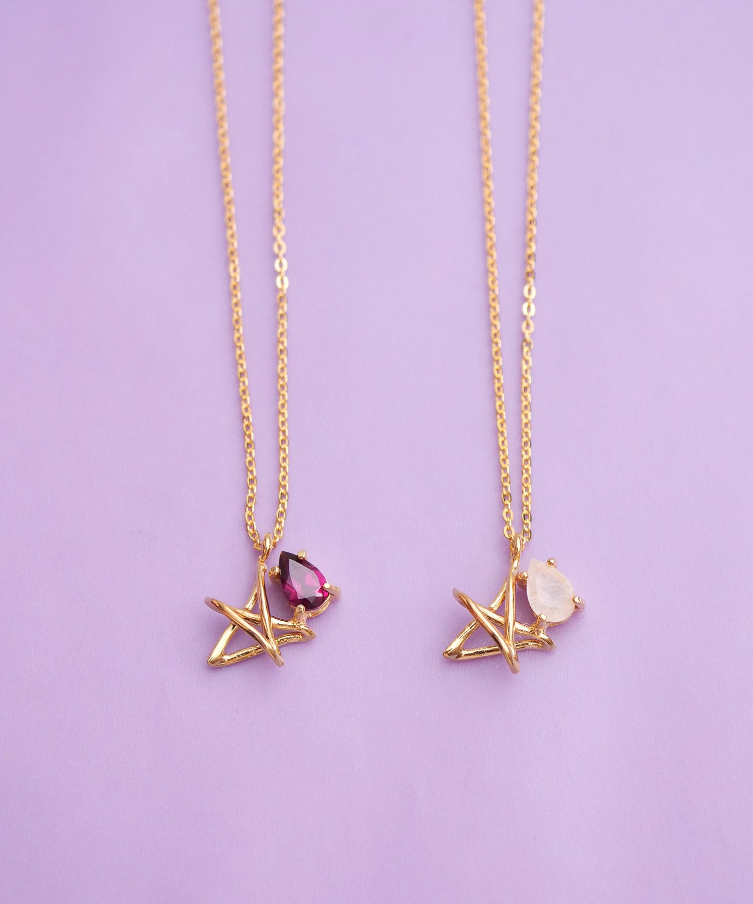 【限定商品】SV925ラクガキスター×天然石ネックレス ゴールド