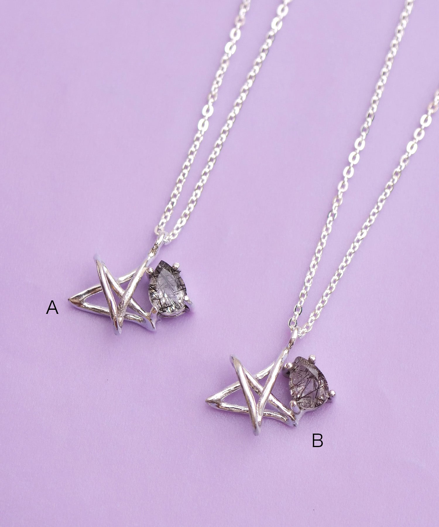 【限定商品】SV925ラクガキスター×天然石ネックレス シルバー