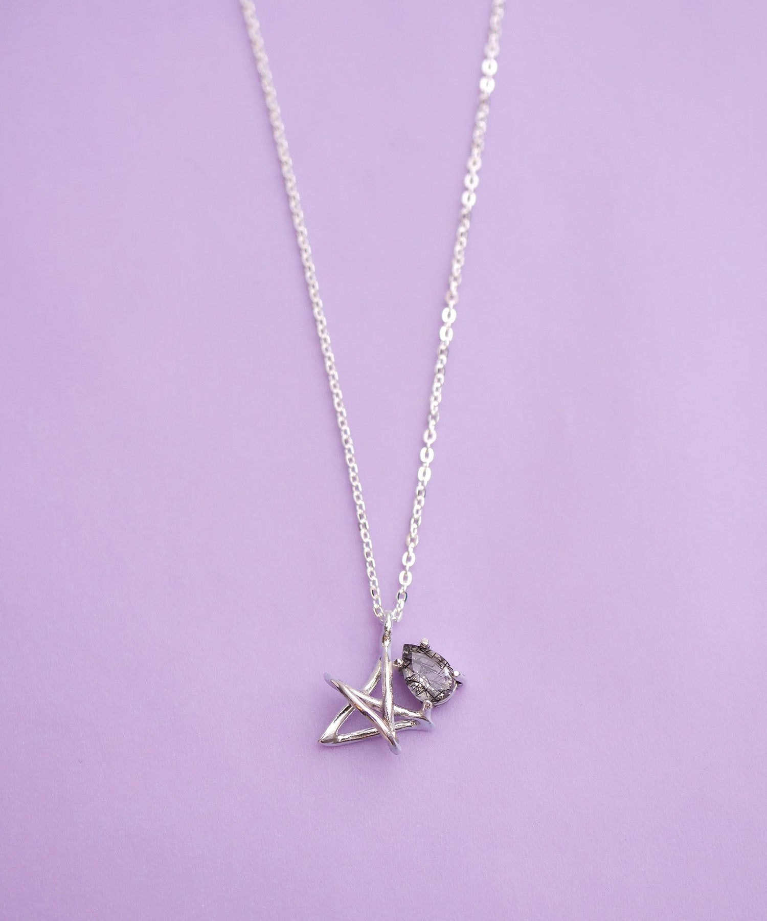 【限定商品】SV925ラクガキスター×天然石ネックレス シルバー