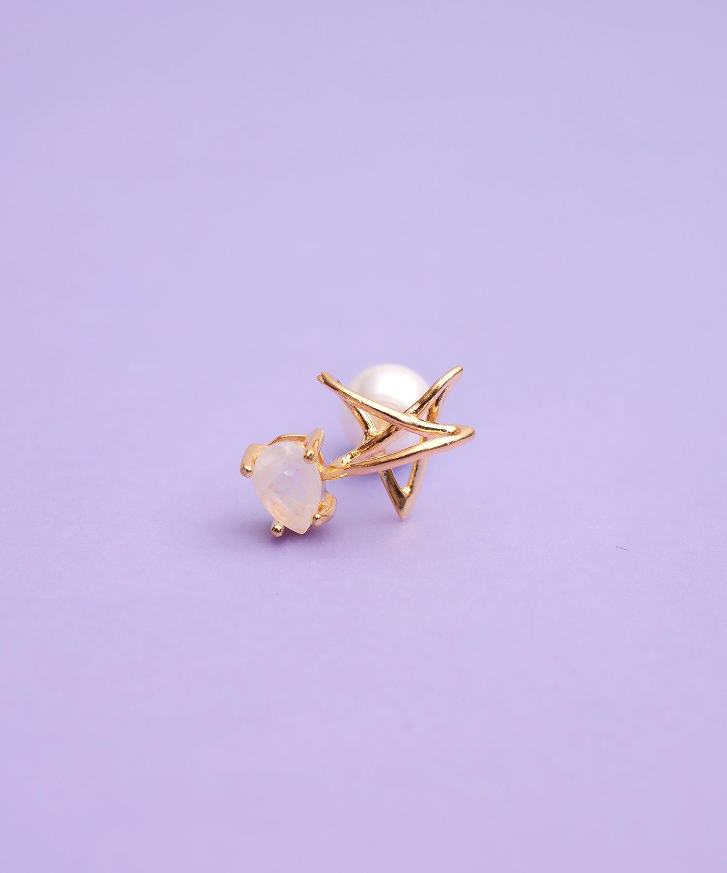 【限定商品】SV925ラクガキスター×天然石ピアス ゴールド(片耳)