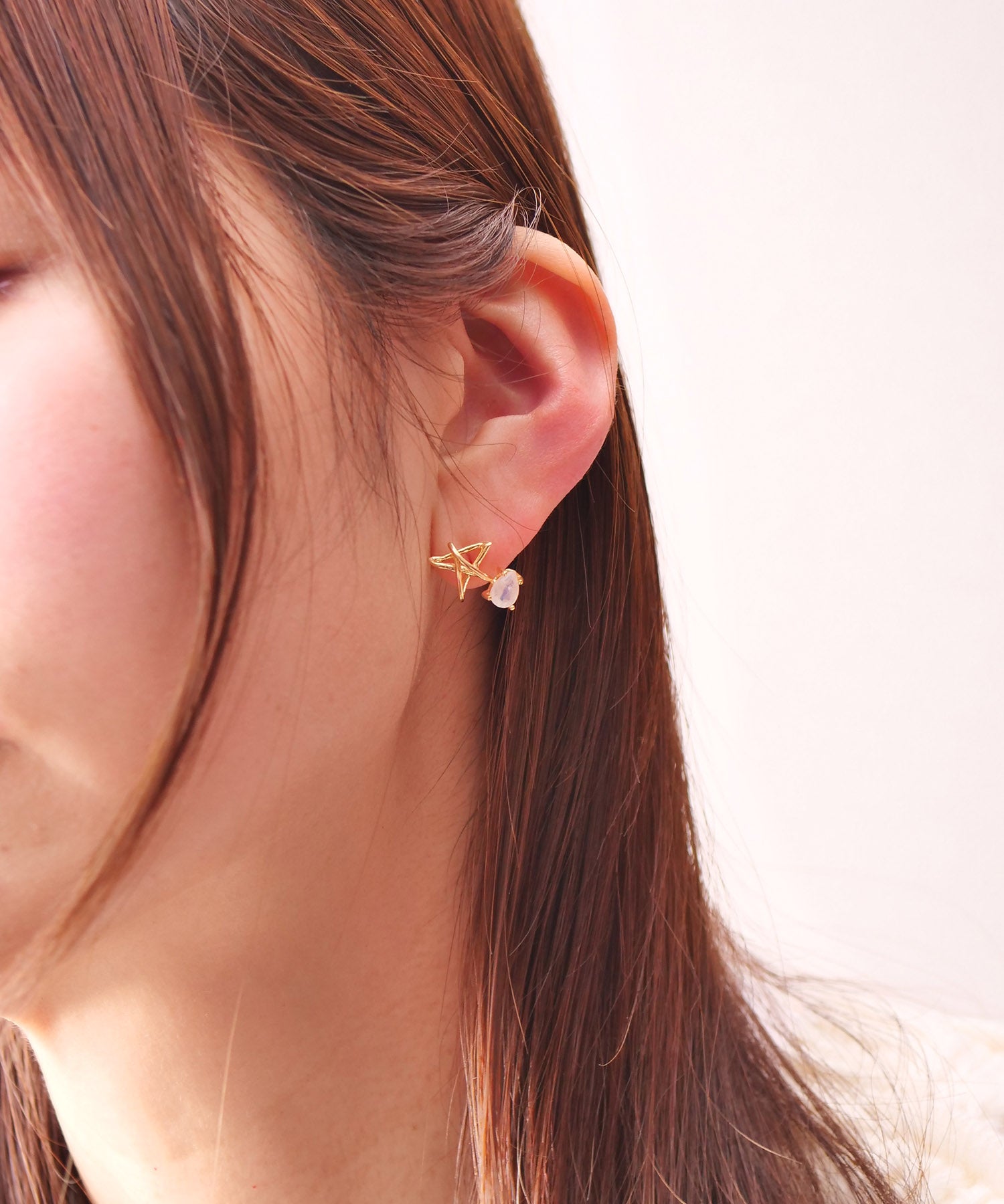 【限定商品】SV925ラクガキスター×天然石ピアス ゴールド(片耳)