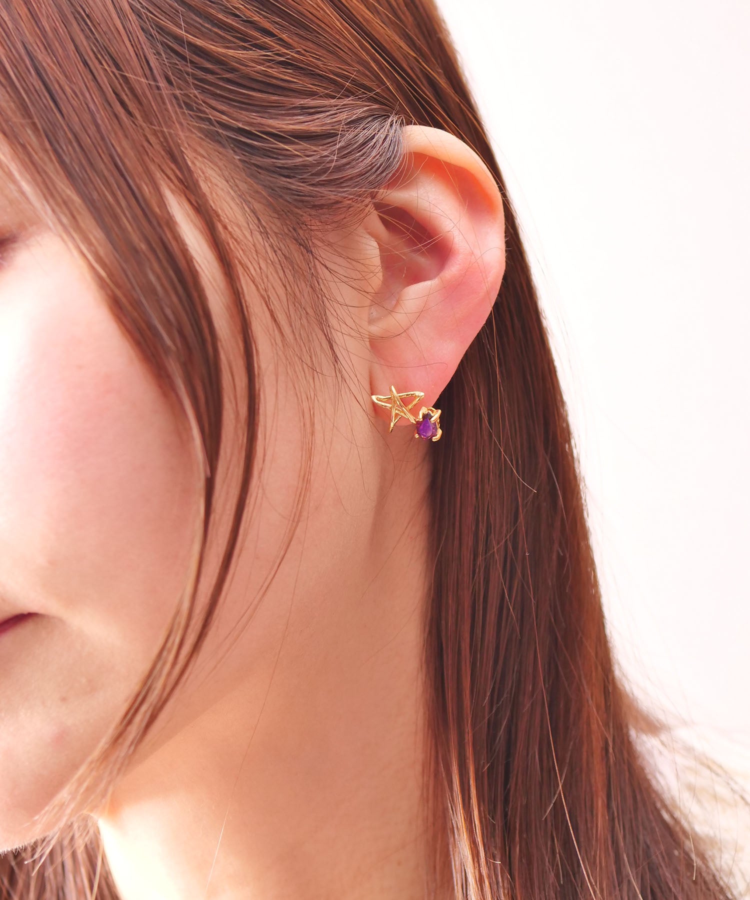 【限定商品】SV925ラクガキスター×天然石ピアス ゴールド(片耳)