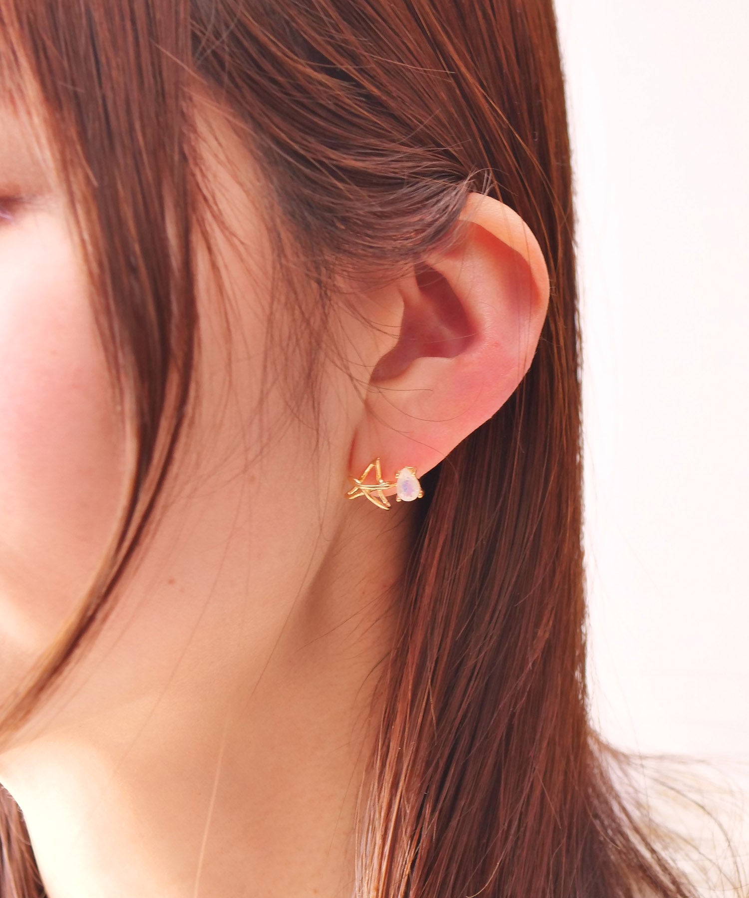 【限定商品】SV925ラクガキスター×天然石ピアス ゴールド(片耳)