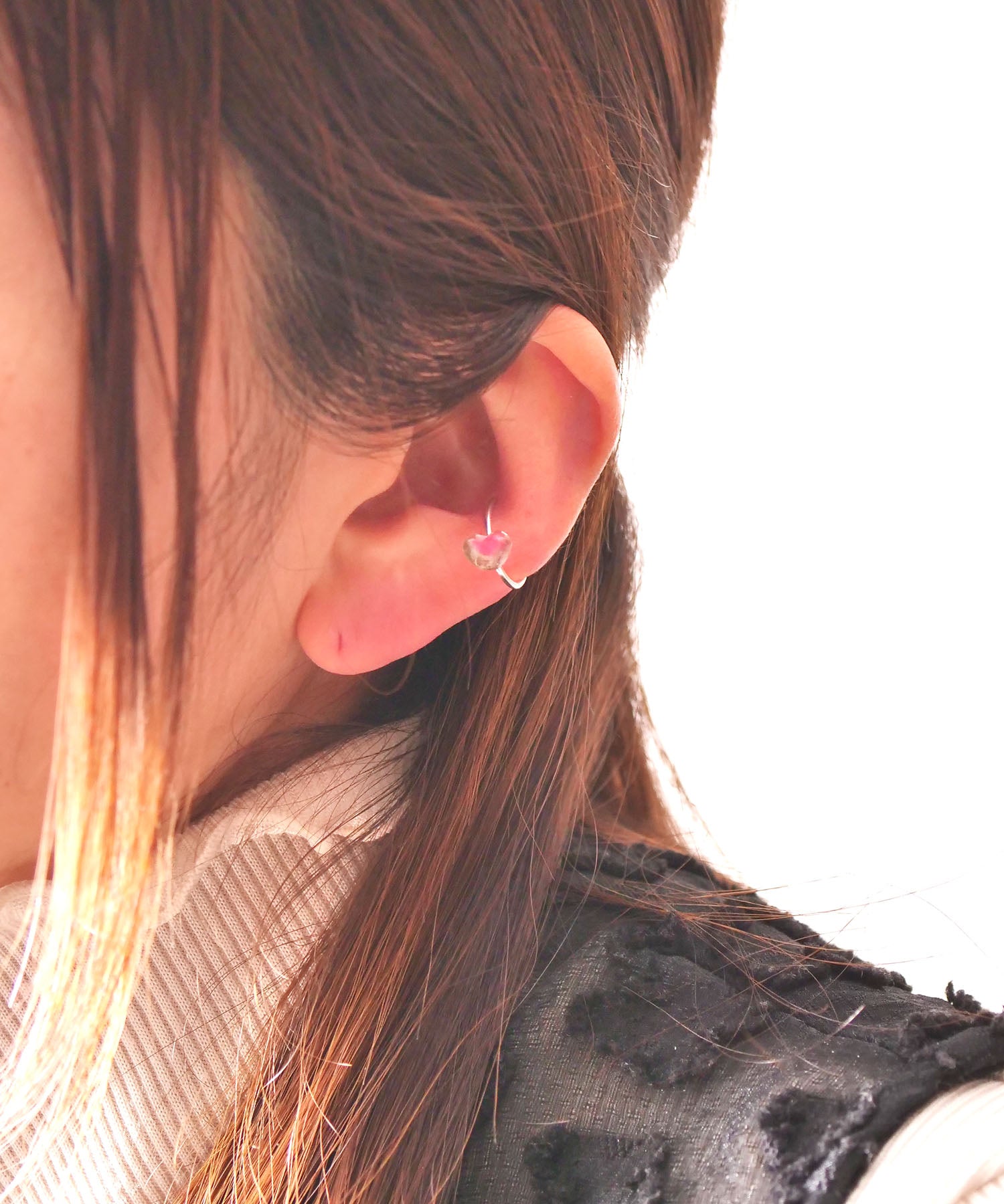 【限定商品】SV925ハート天然石イヤーカフ バイカラートルマリン ピンク