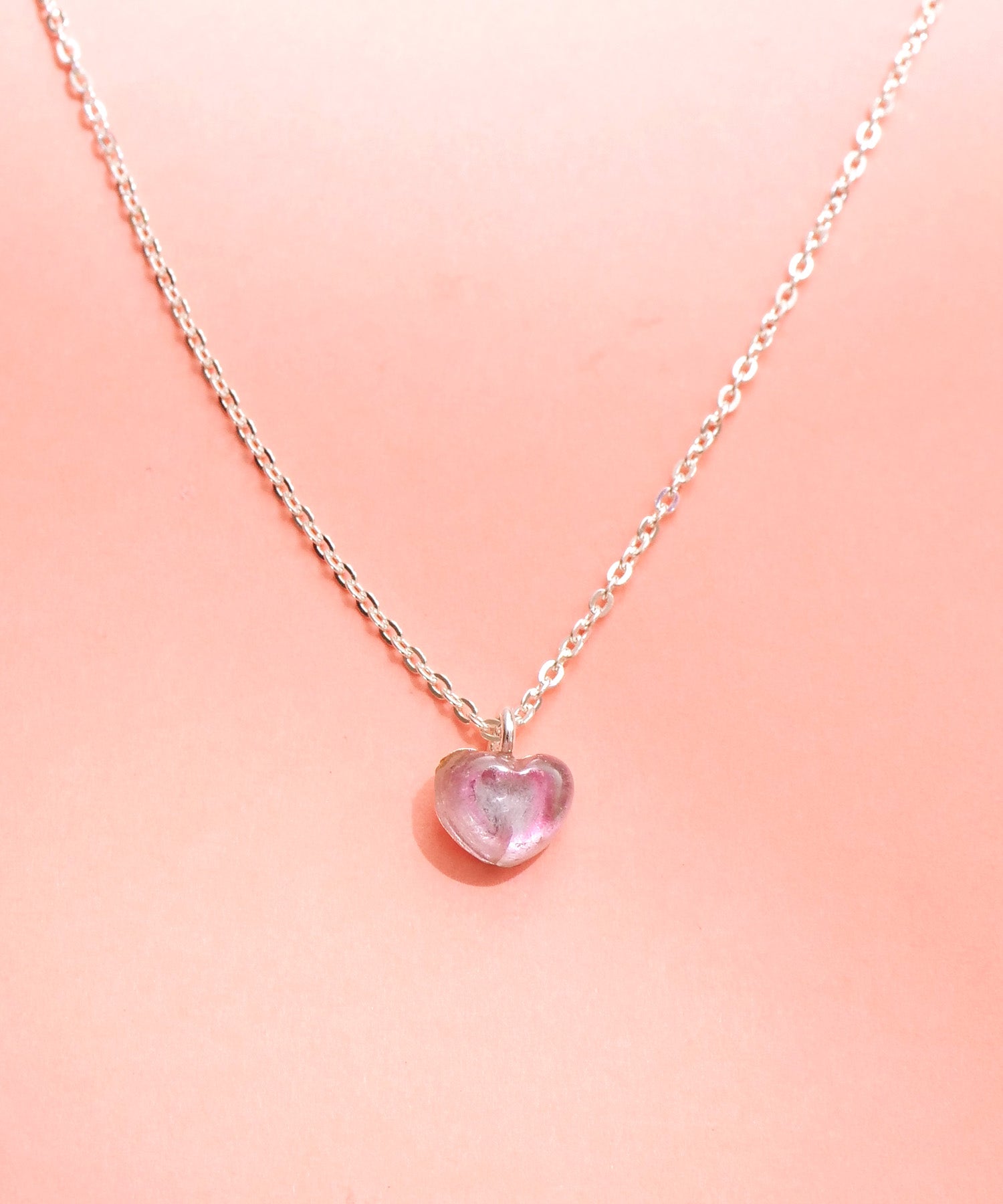 【限定商品】SV925ハート天然石ネックレス バイカラートルマリン ピンク