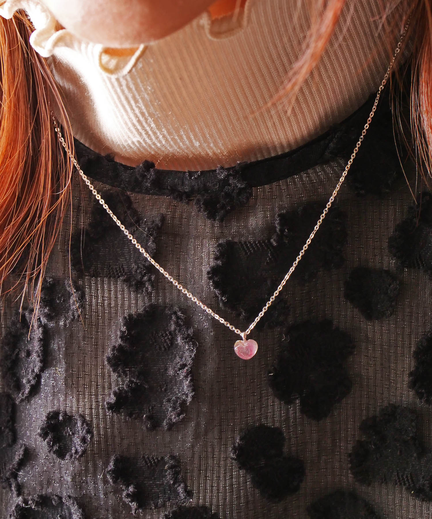 【限定商品】SV925ハート天然石ネックレス バイカラートルマリン ピンク