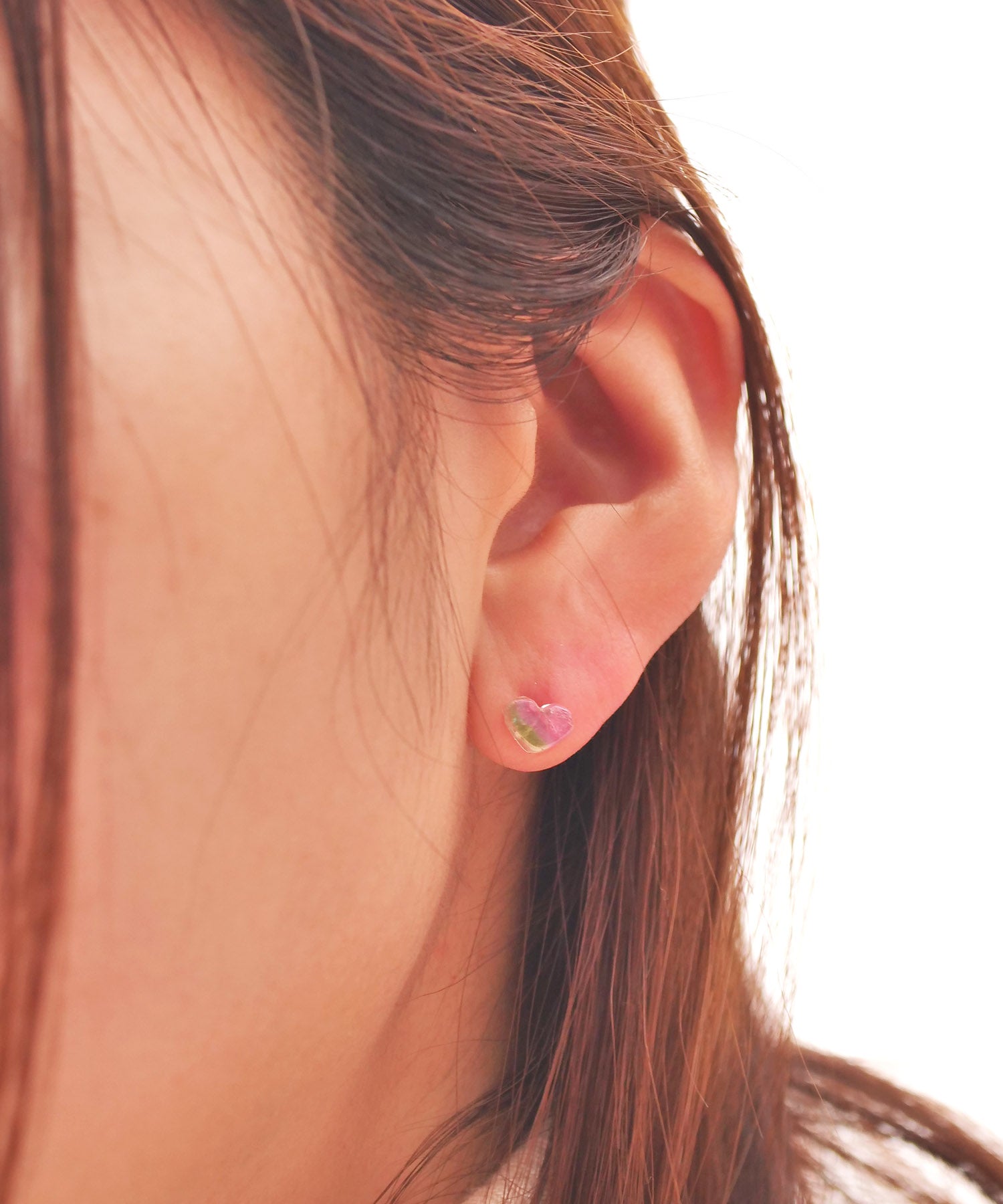 【限定商品】SV925ハート天然石ピアス バイカラートルマリン 片耳