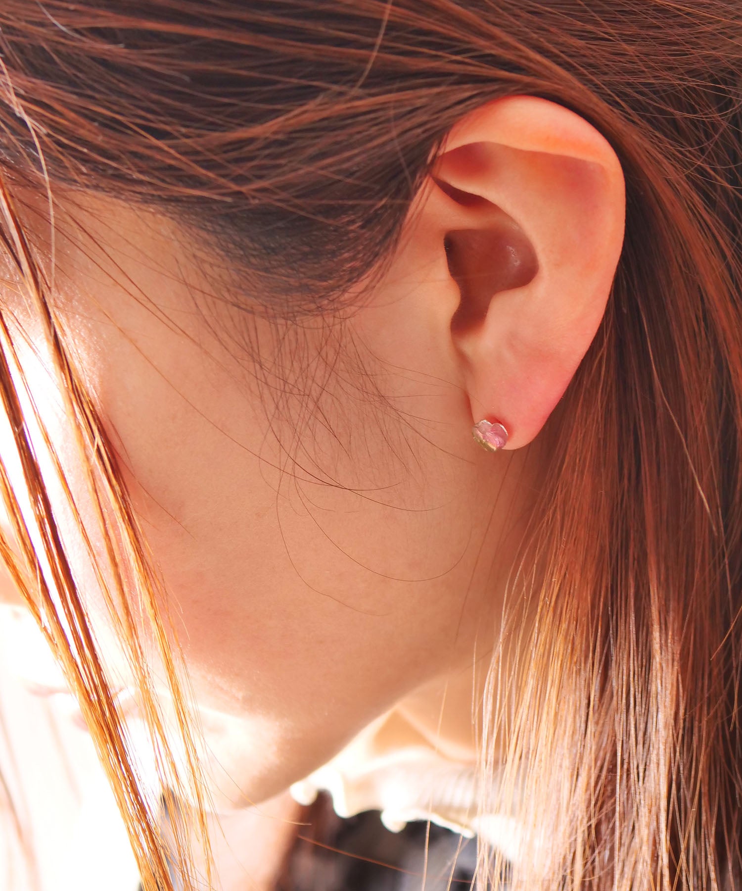 【限定商品】SV925ハート天然石ピアス バイカラートルマリン 片耳