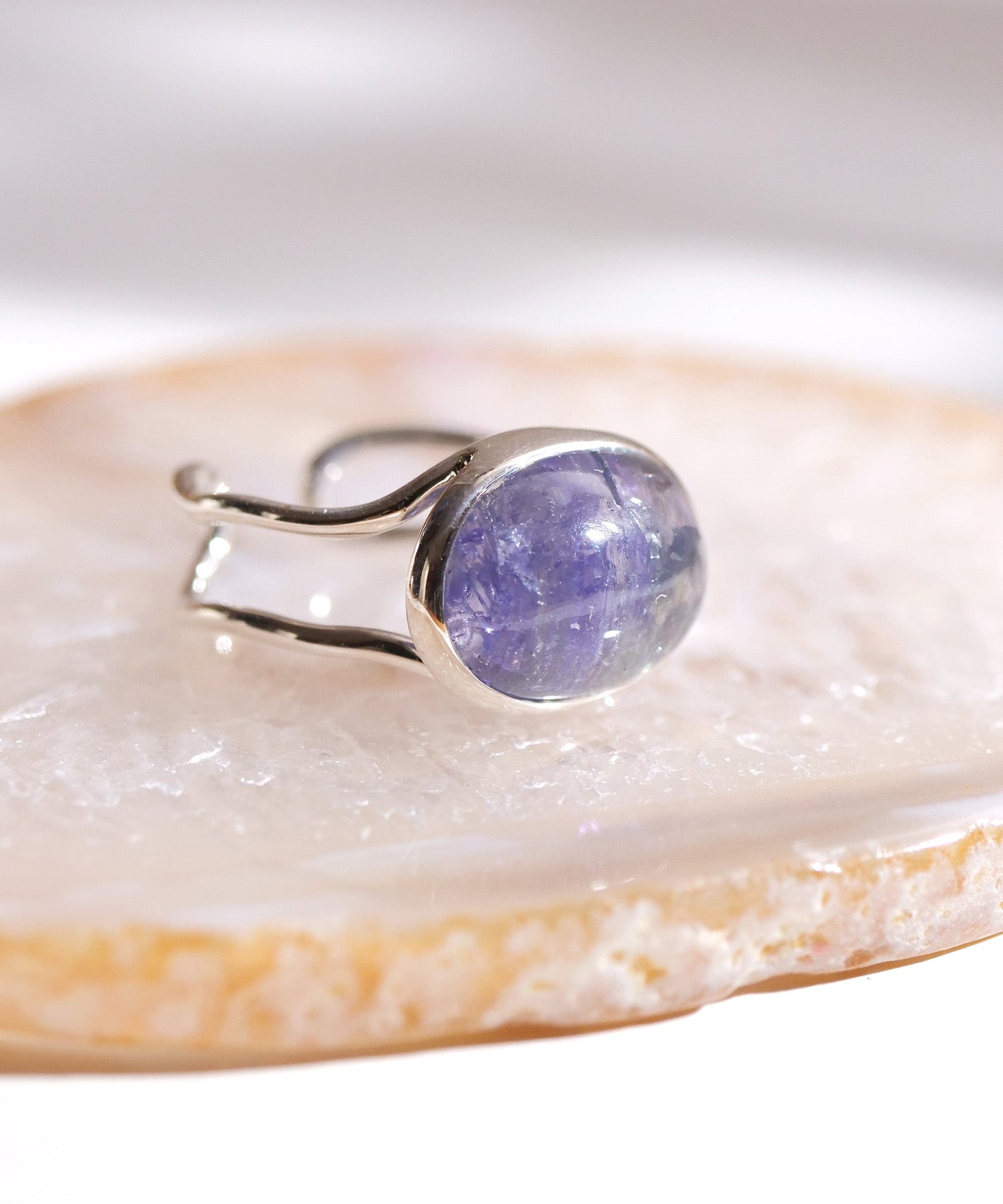 【1点限定】SV925ラクガキウェーブ天然石付2連リング バイカラータンザナイト