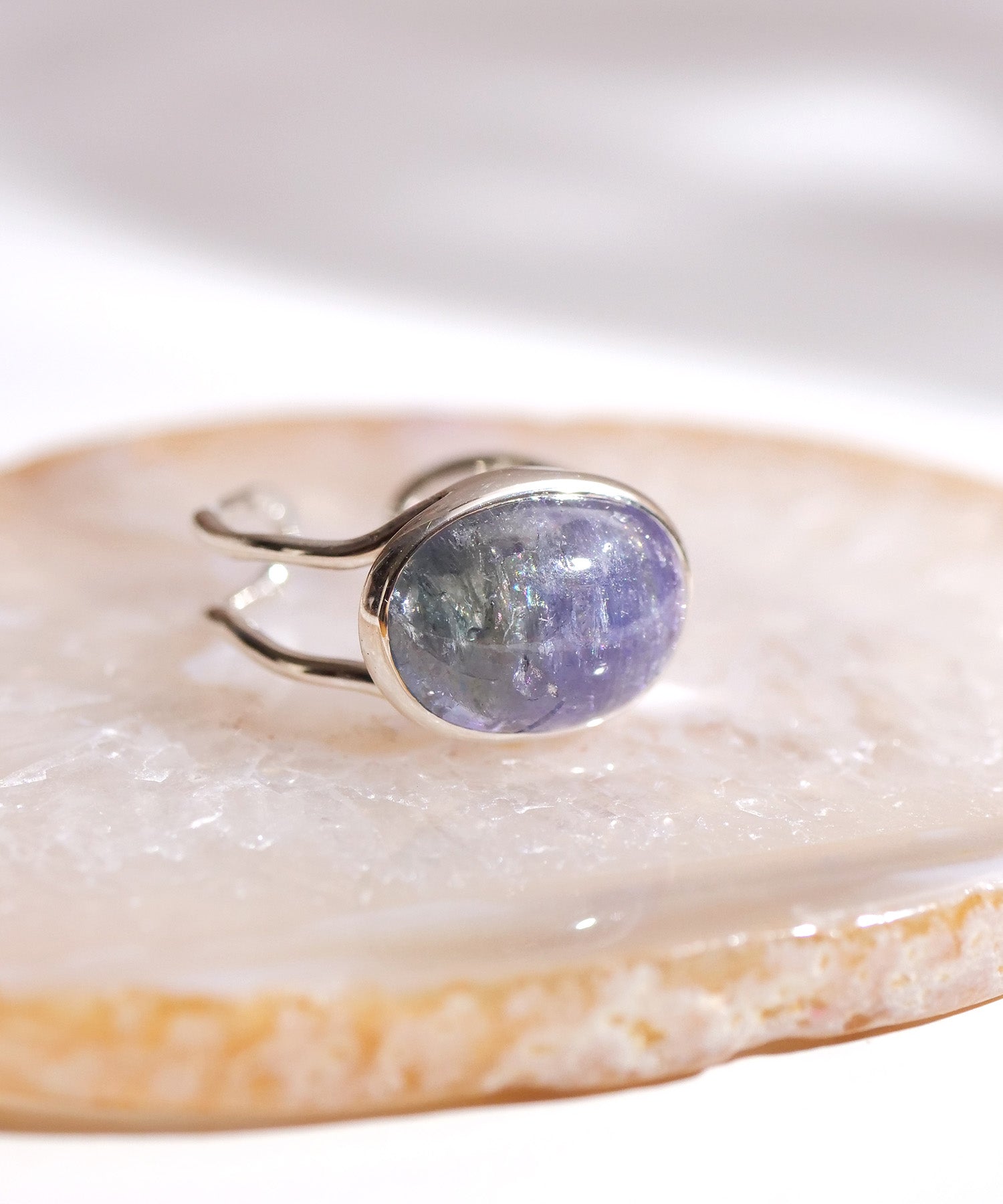 【1点限定】SV925ラクガキウェーブ天然石付2連リング バイカラータンザナイト