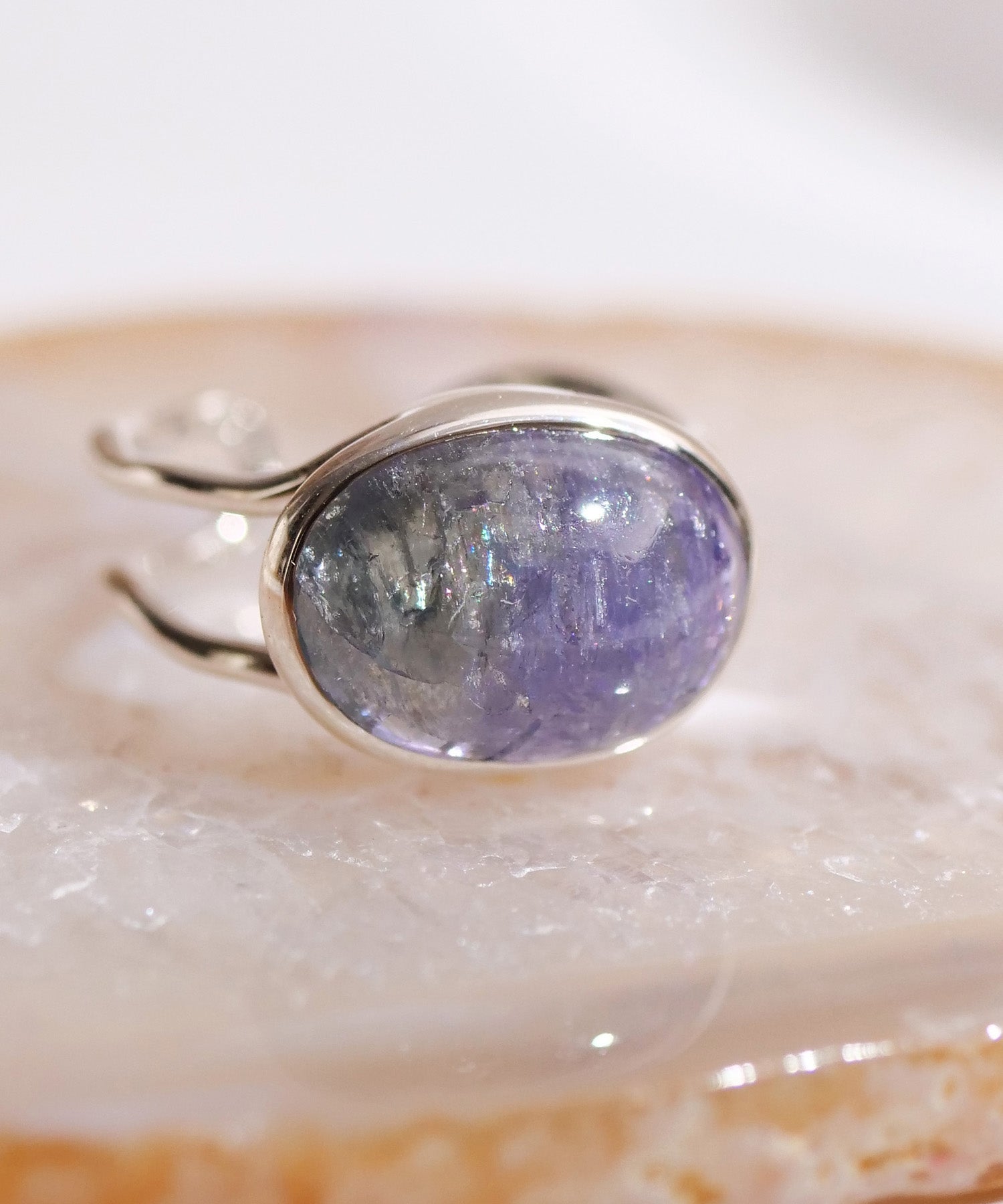 【1点限定】SV925ラクガキウェーブ天然石付2連リング バイカラータンザナイト