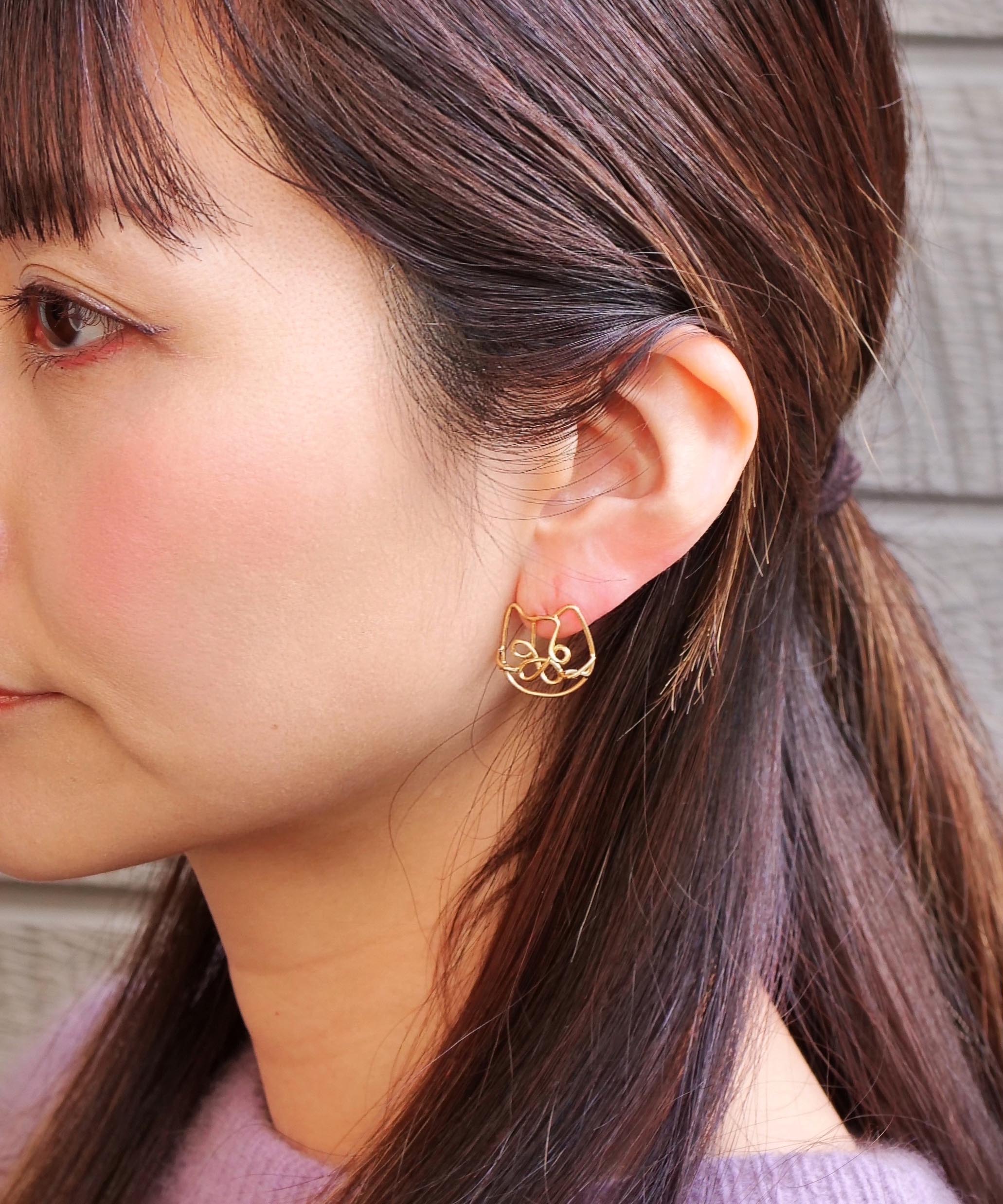 【限定販売】SV925ラクガキキャットピアス ゴールド