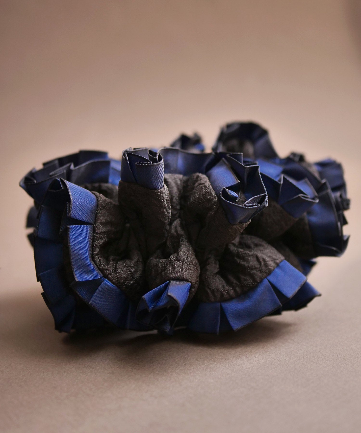 Plain Colorful Pleated Piping Scrunchie Blue 