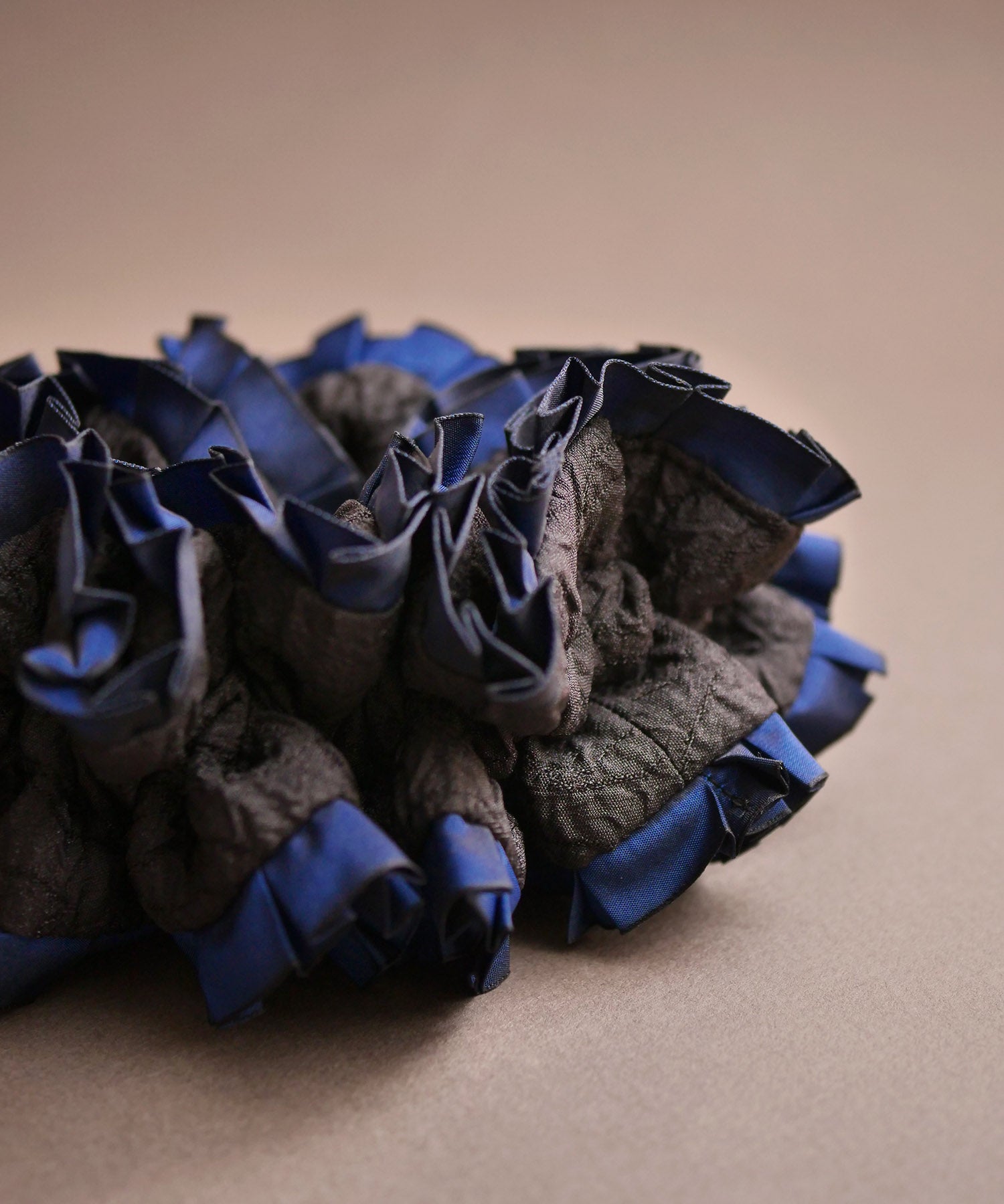 Plain Colorful Pleated Piping Scrunchie Blue 