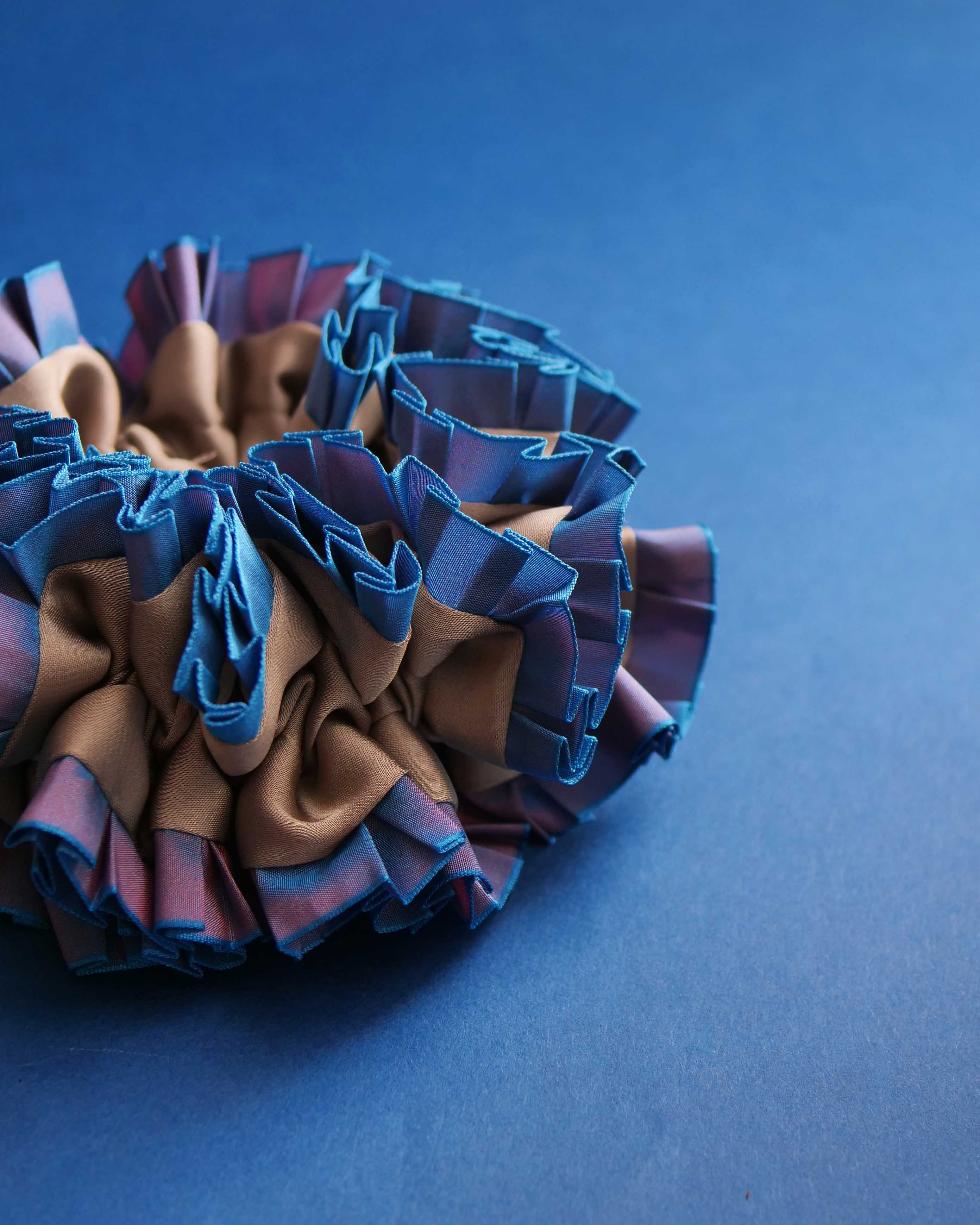 Plain Colorful Pleated Piping Scrunchie Blue 