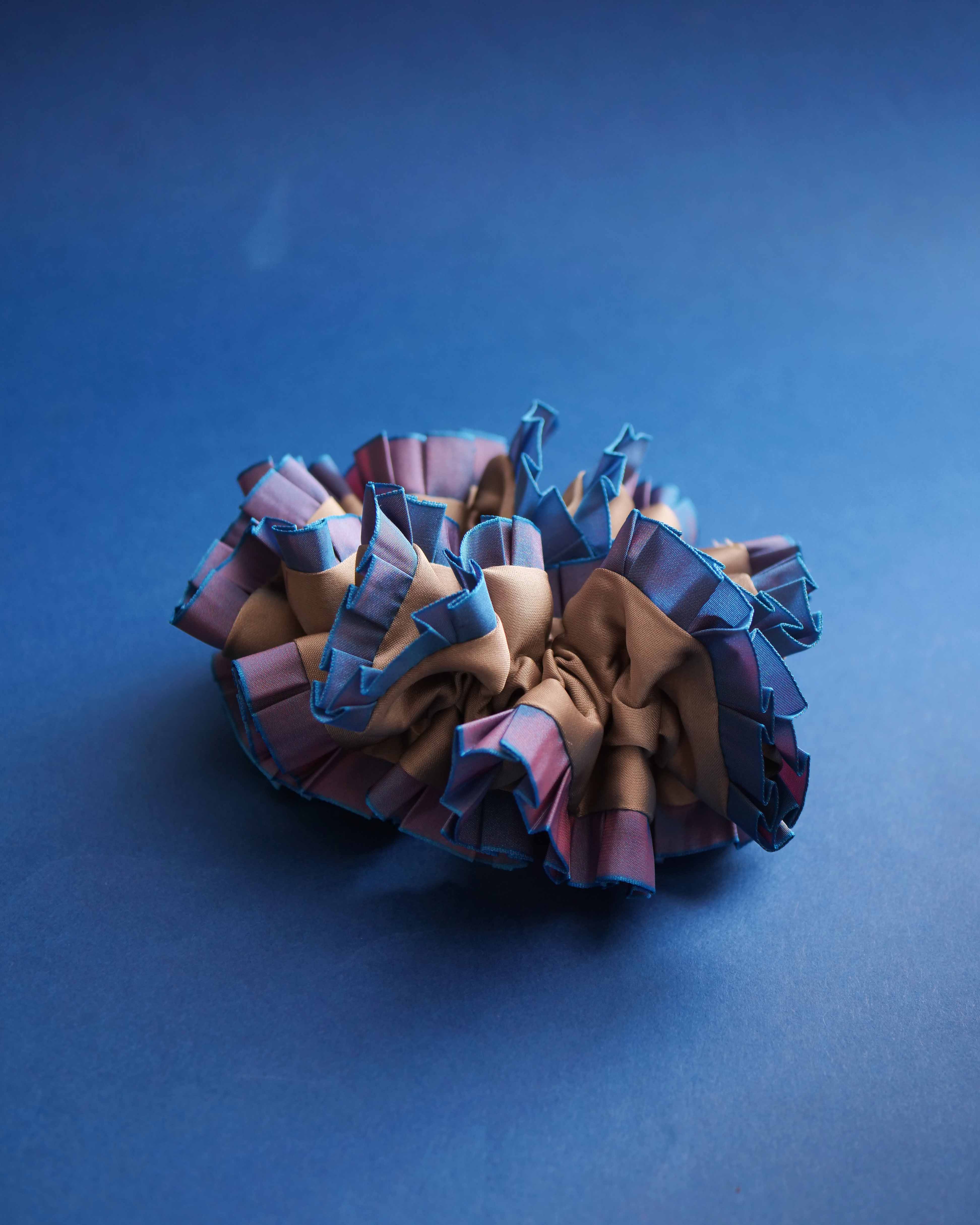 Plain Colorful Pleated Piping Scrunchie Blue 