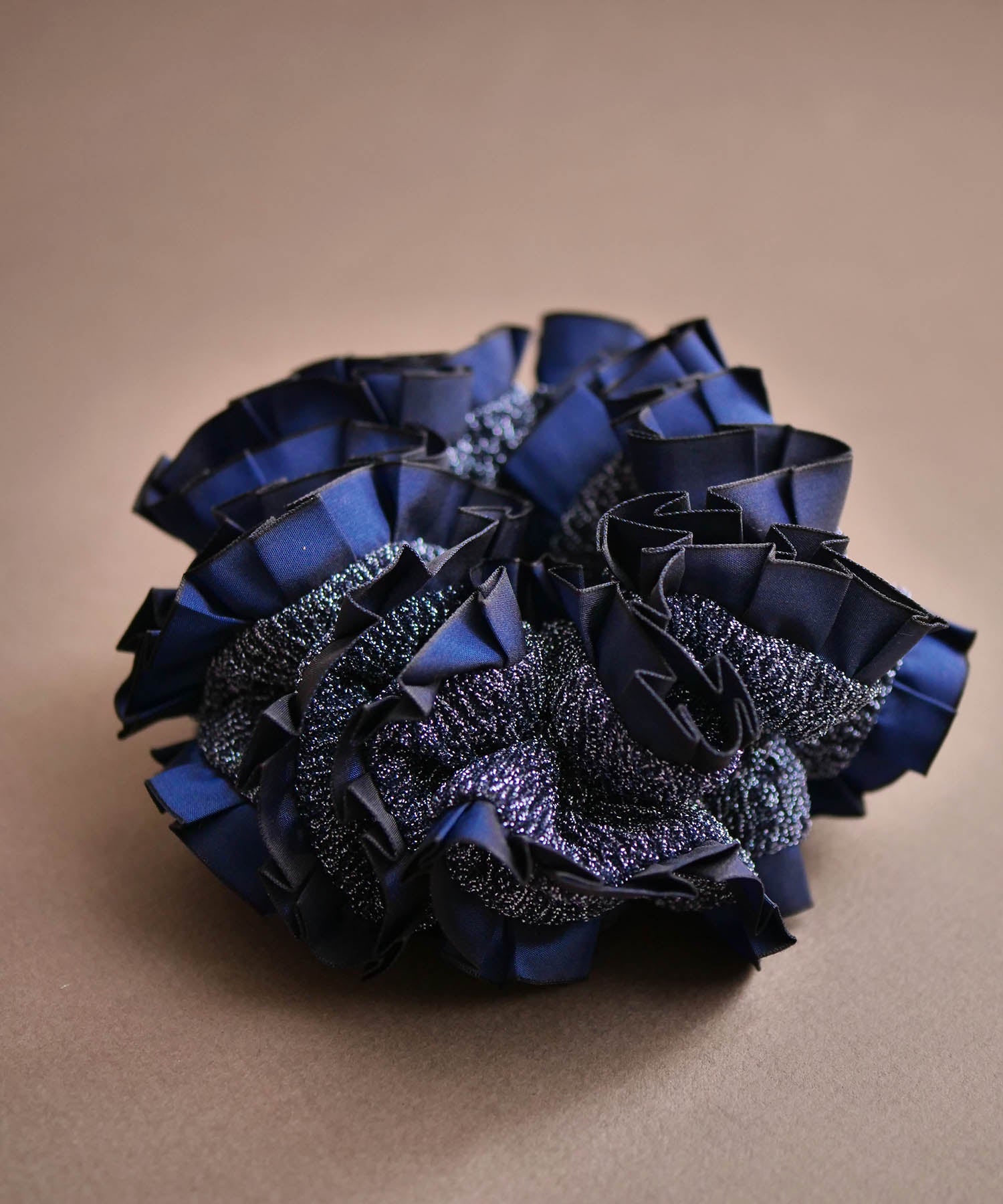 Plain Colorful Pleated Piping Scrunchie Blue 