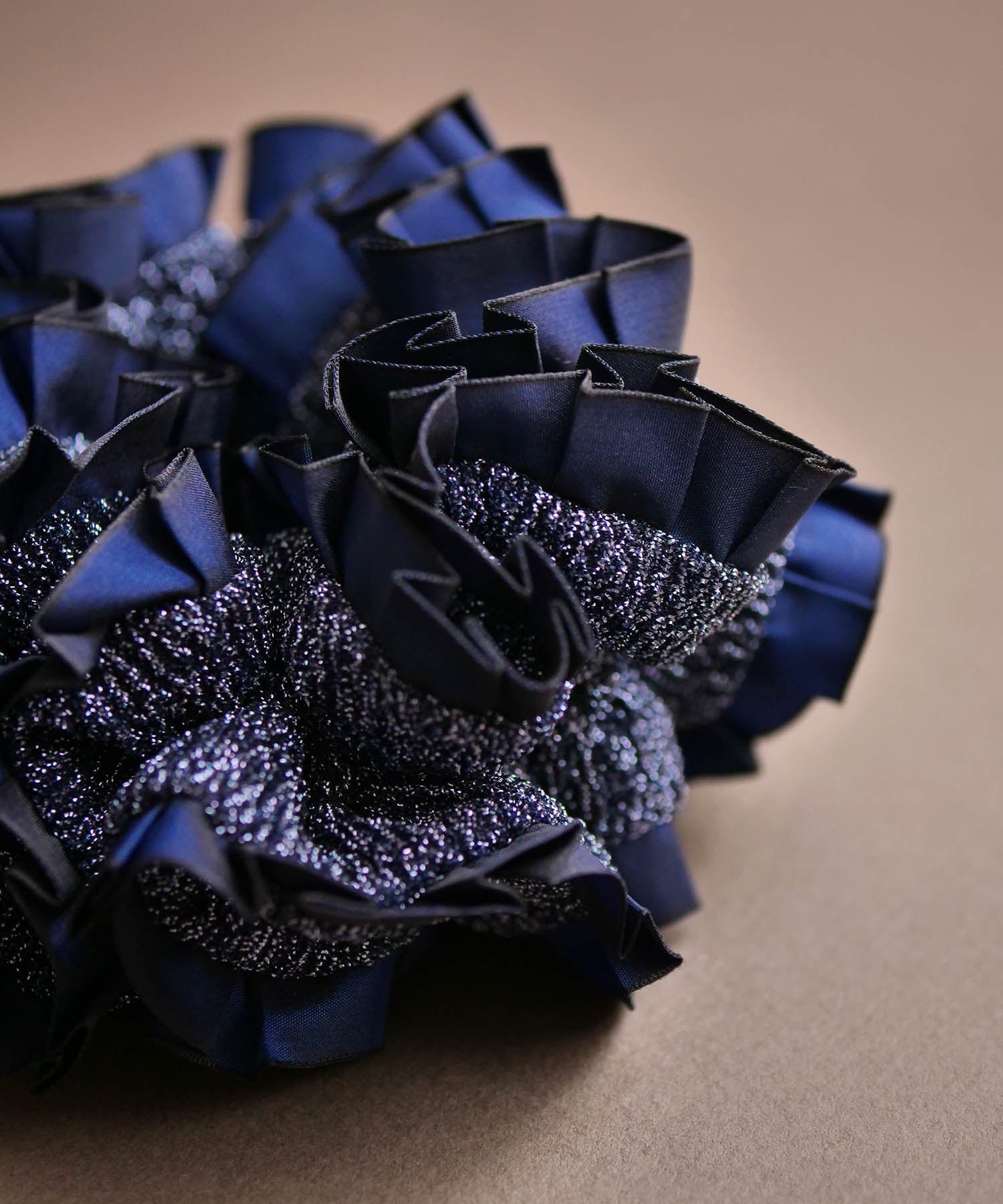 Plain Colorful Pleated Piping Scrunchie Blue 