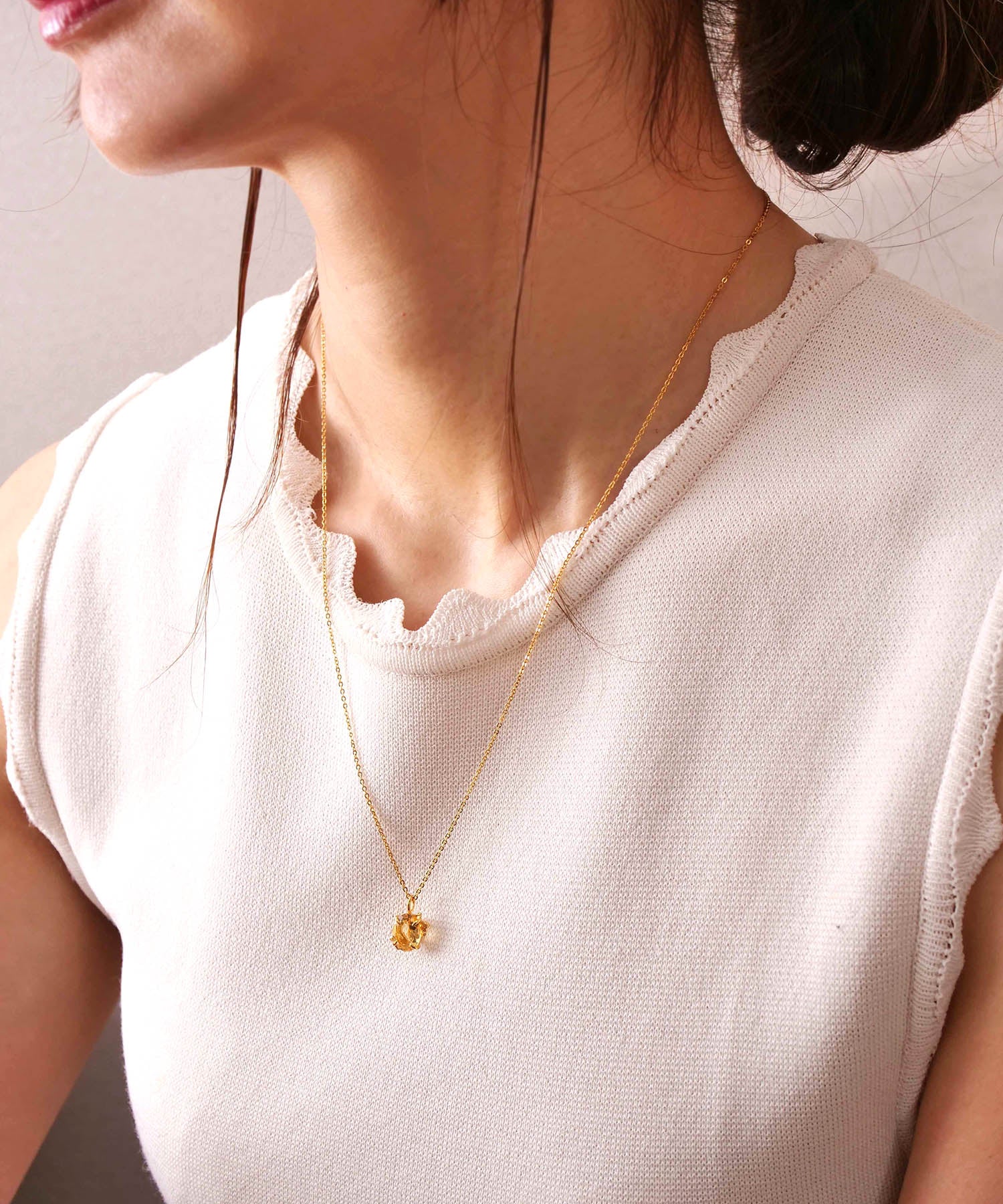 SV925おねんどつぶつぶ天然石ネックレス シトリン