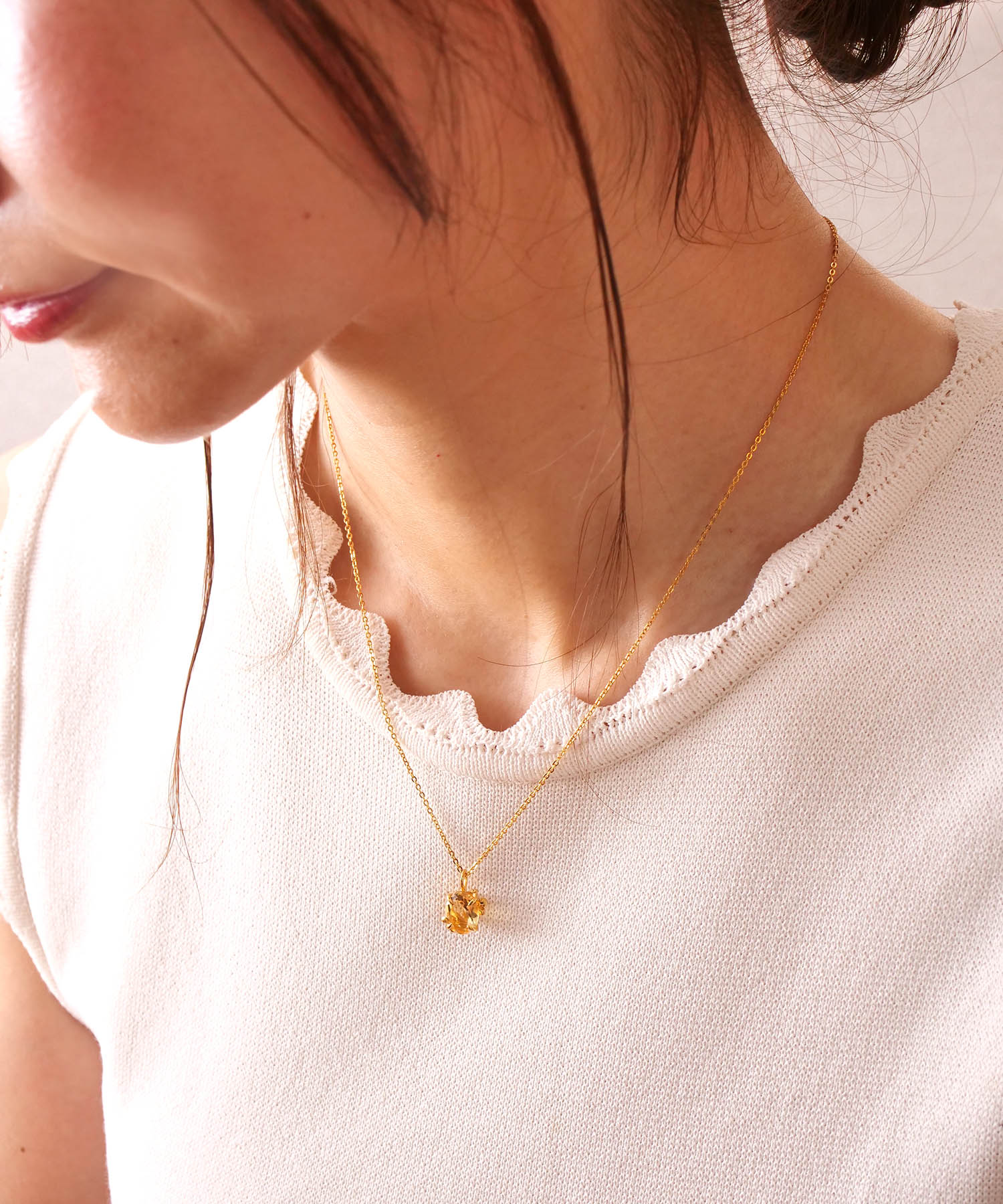 SV925おねんどつぶつぶ天然石ネックレス シトリン