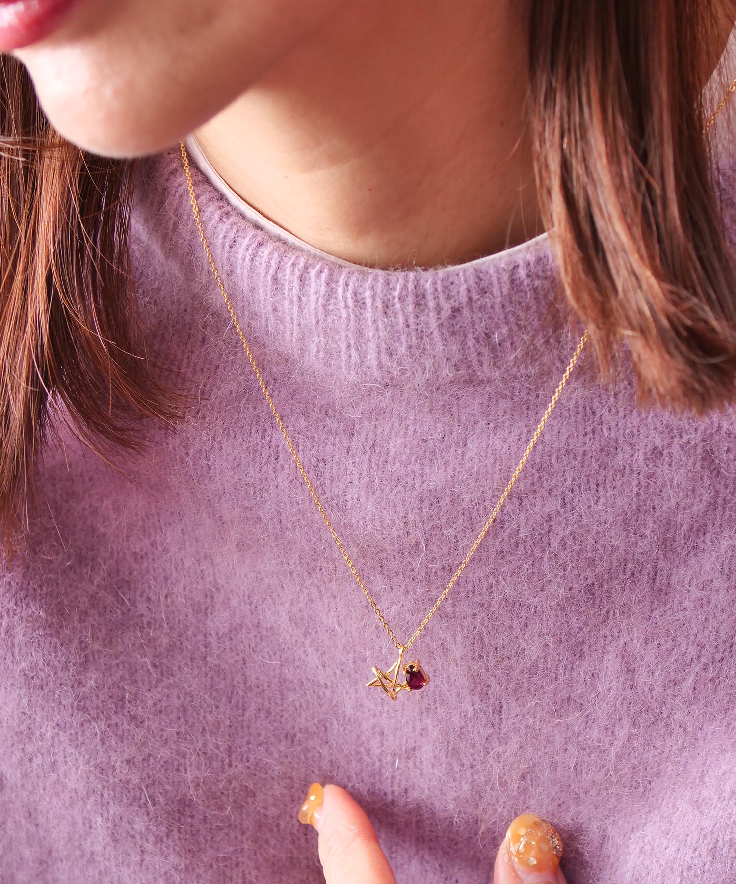 【限定商品】SV925ラクガキスター×天然石ネックレス ゴールド