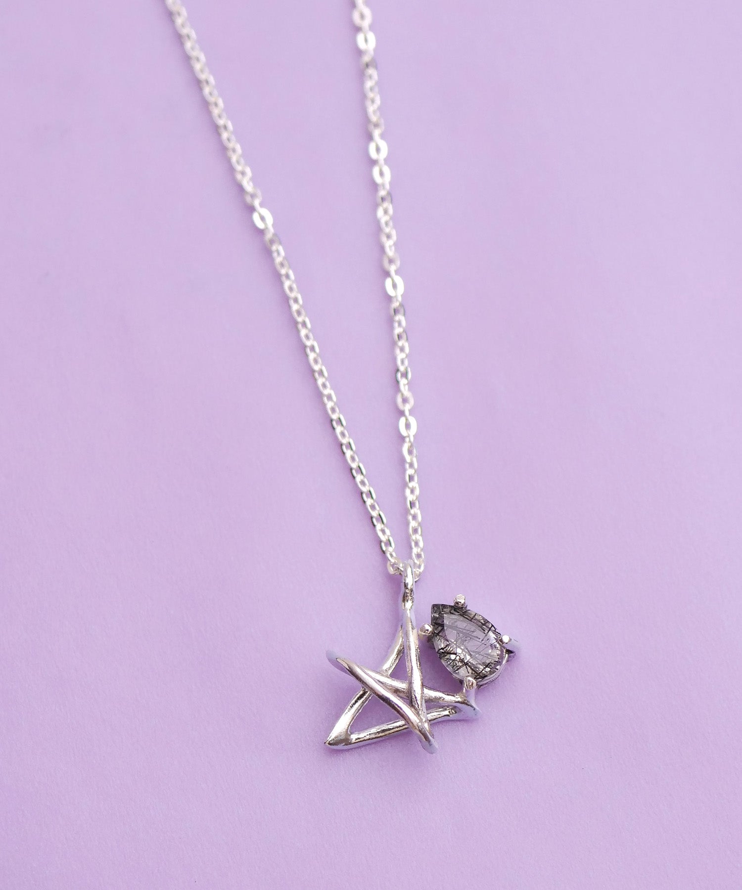 【限定商品】SV925ラクガキスター×天然石ネックレス シルバー