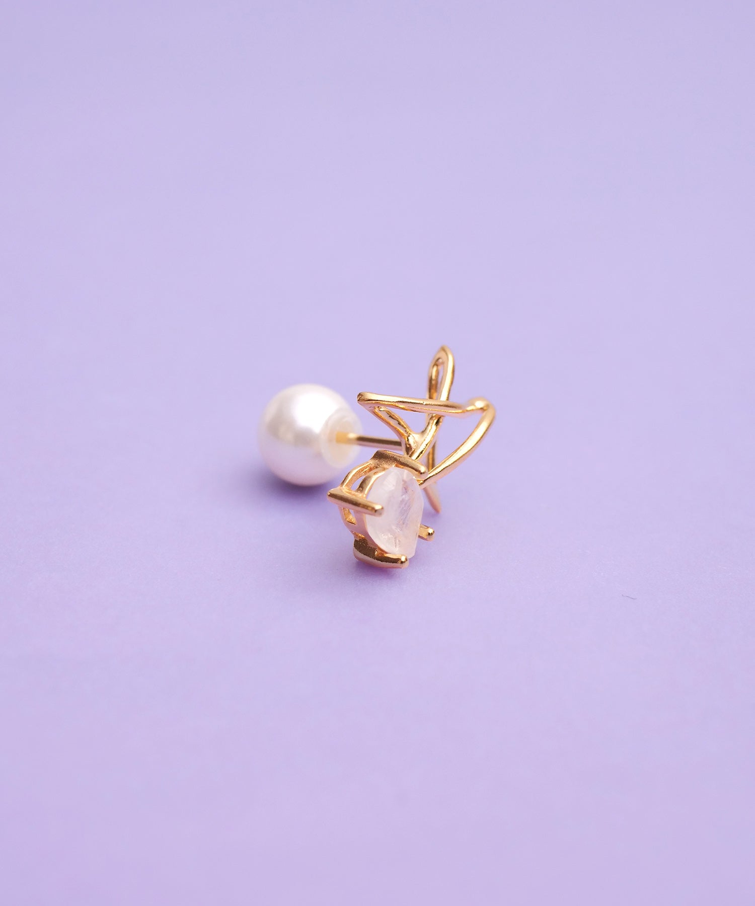 【限定商品】SV925ラクガキスター×天然石ピアス ゴールド(片耳)