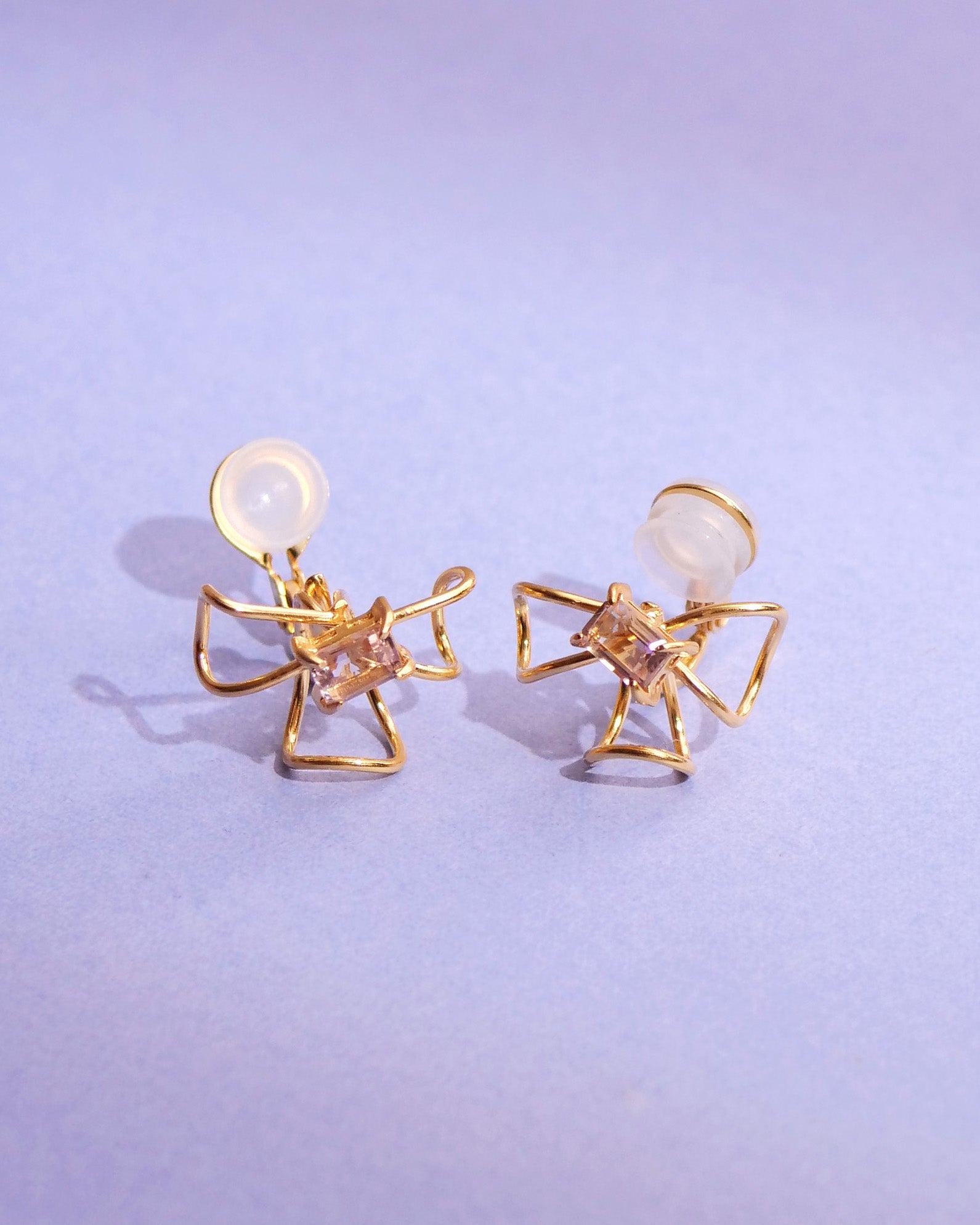 【数量限定】SV925ラクガキフラワー天然石付きイヤリング ゴールド×アメトリン