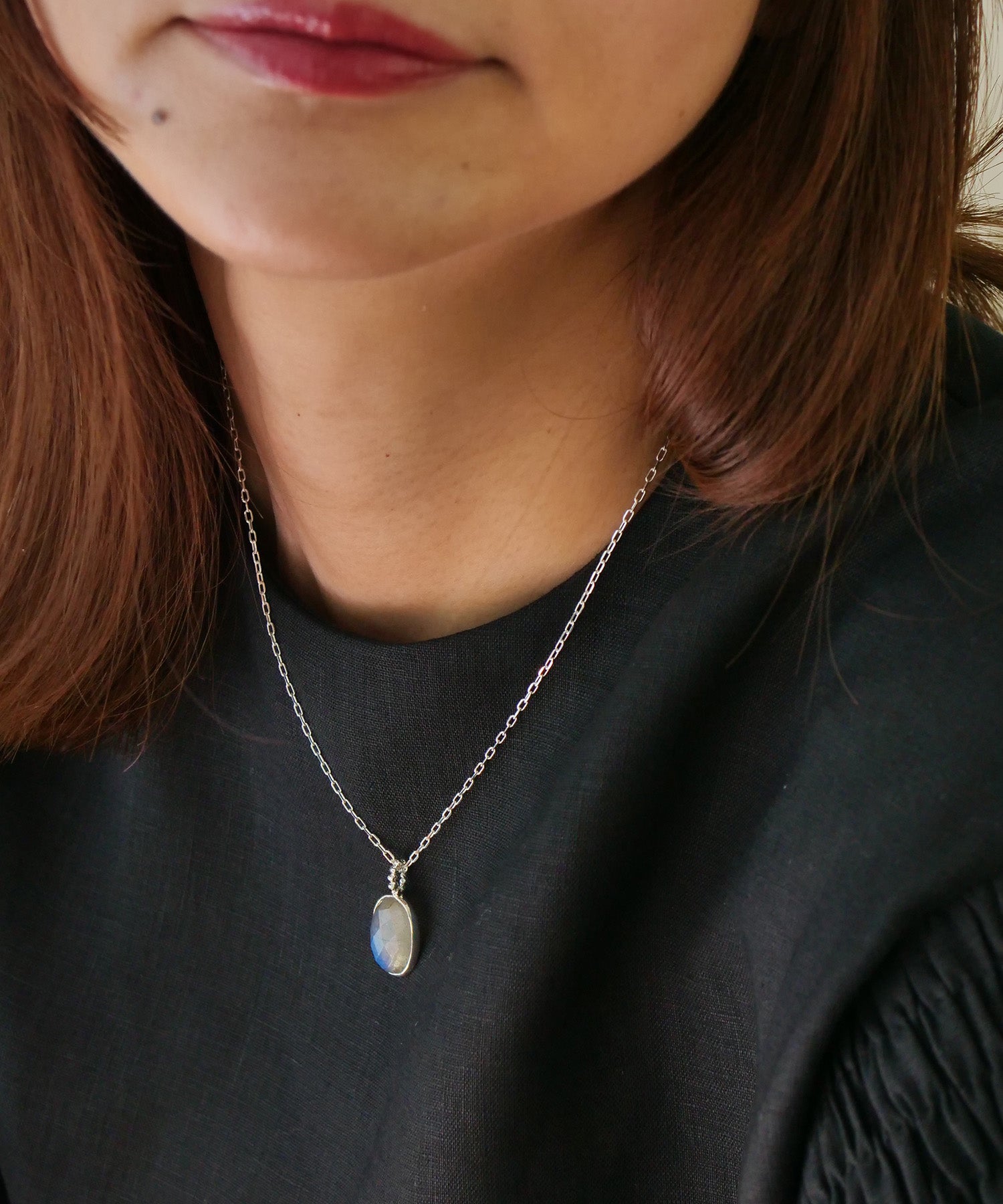 【1点限定】SV925おねんどつぶつぶ天然石ネックレストップ ラブラドライト-2