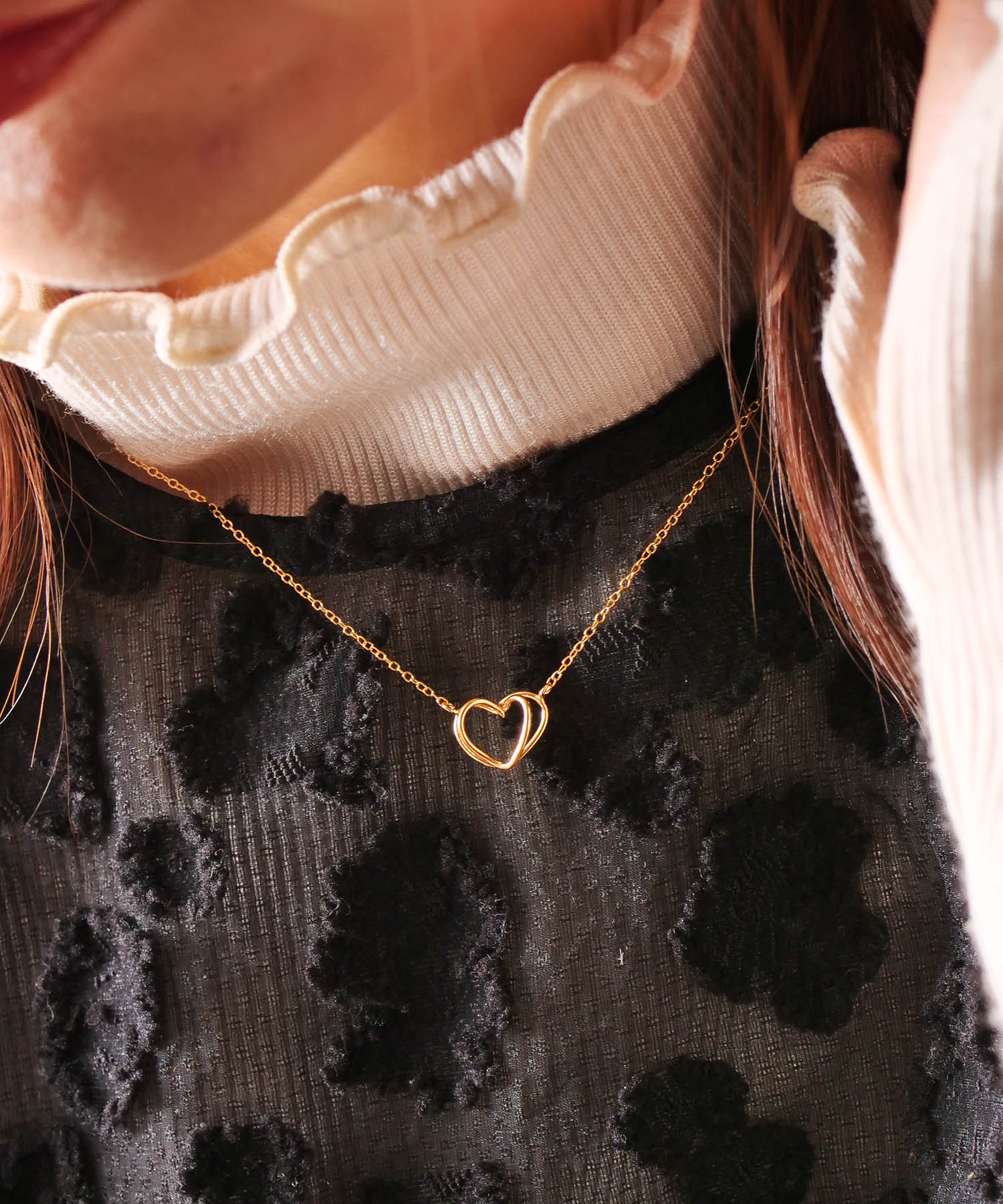 【限定商品】SV925ラクガキダブルハートネックレス　ゴールド