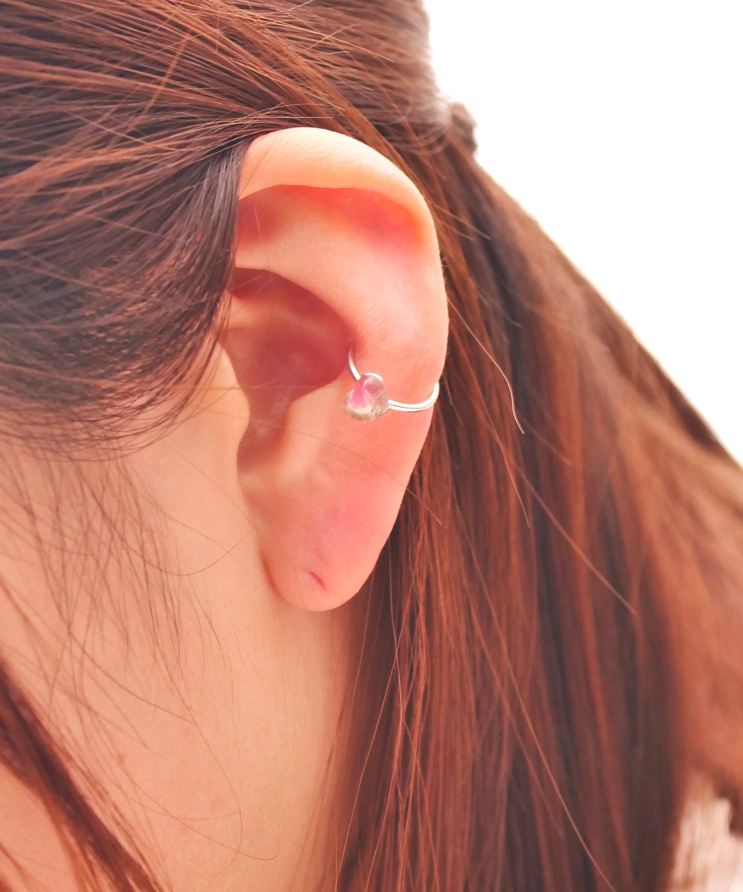 【限定商品】SV925ハート天然石イヤーカフ バイカラートルマリン ピンク