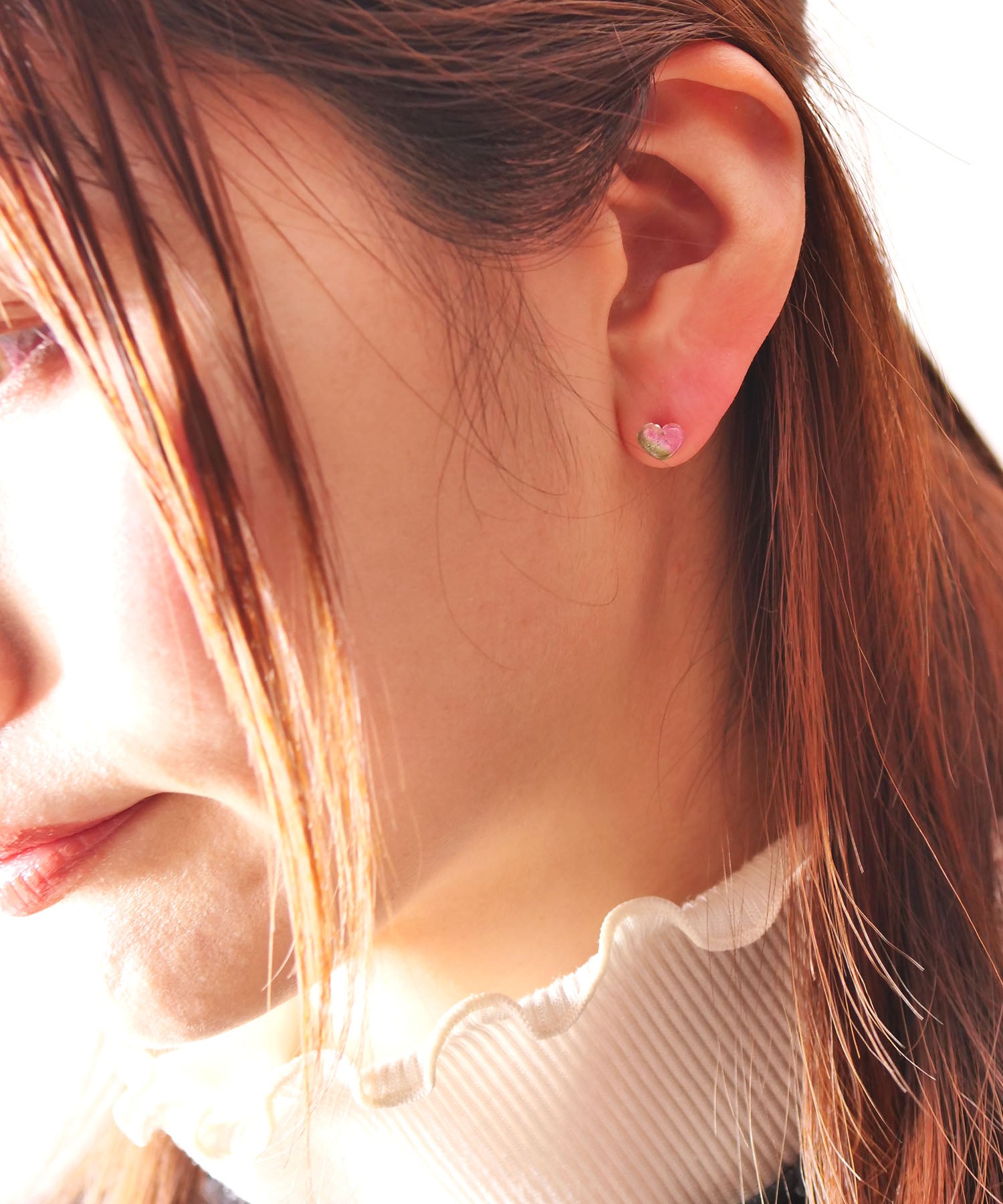 【限定商品】SV925ハート天然石ピアス バイカラートルマリン 片耳