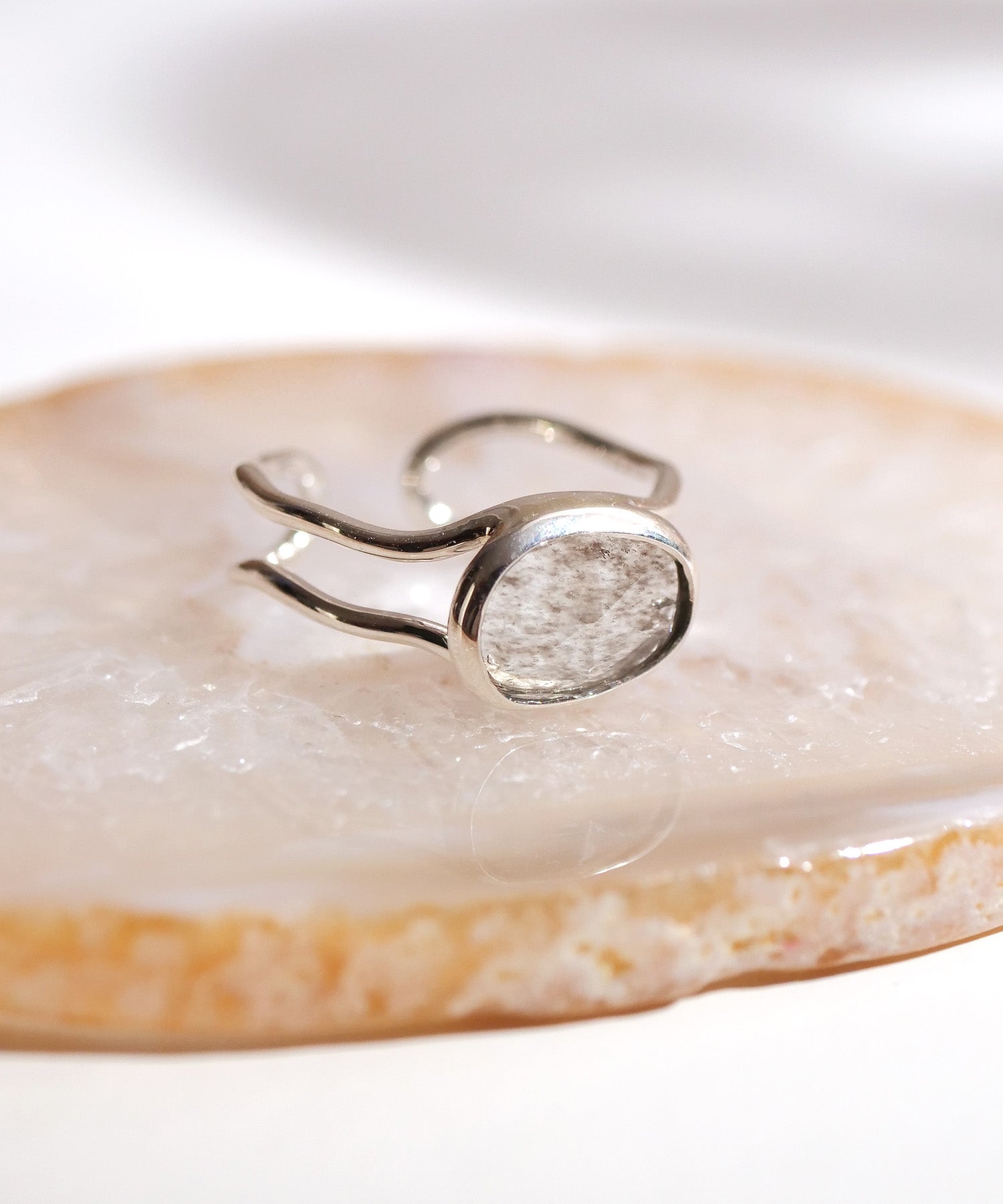 【1点限定】SV925ラクガキウェーブ天然石付2連リング モスアクアマリン