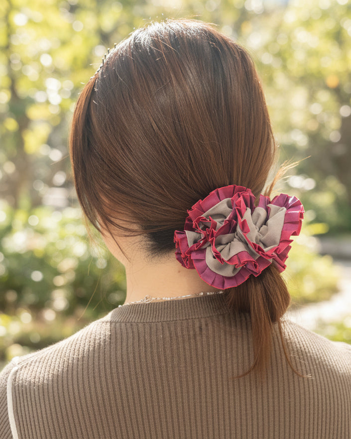 Plain Colorful Pleated Piping Scrunchie Blue 