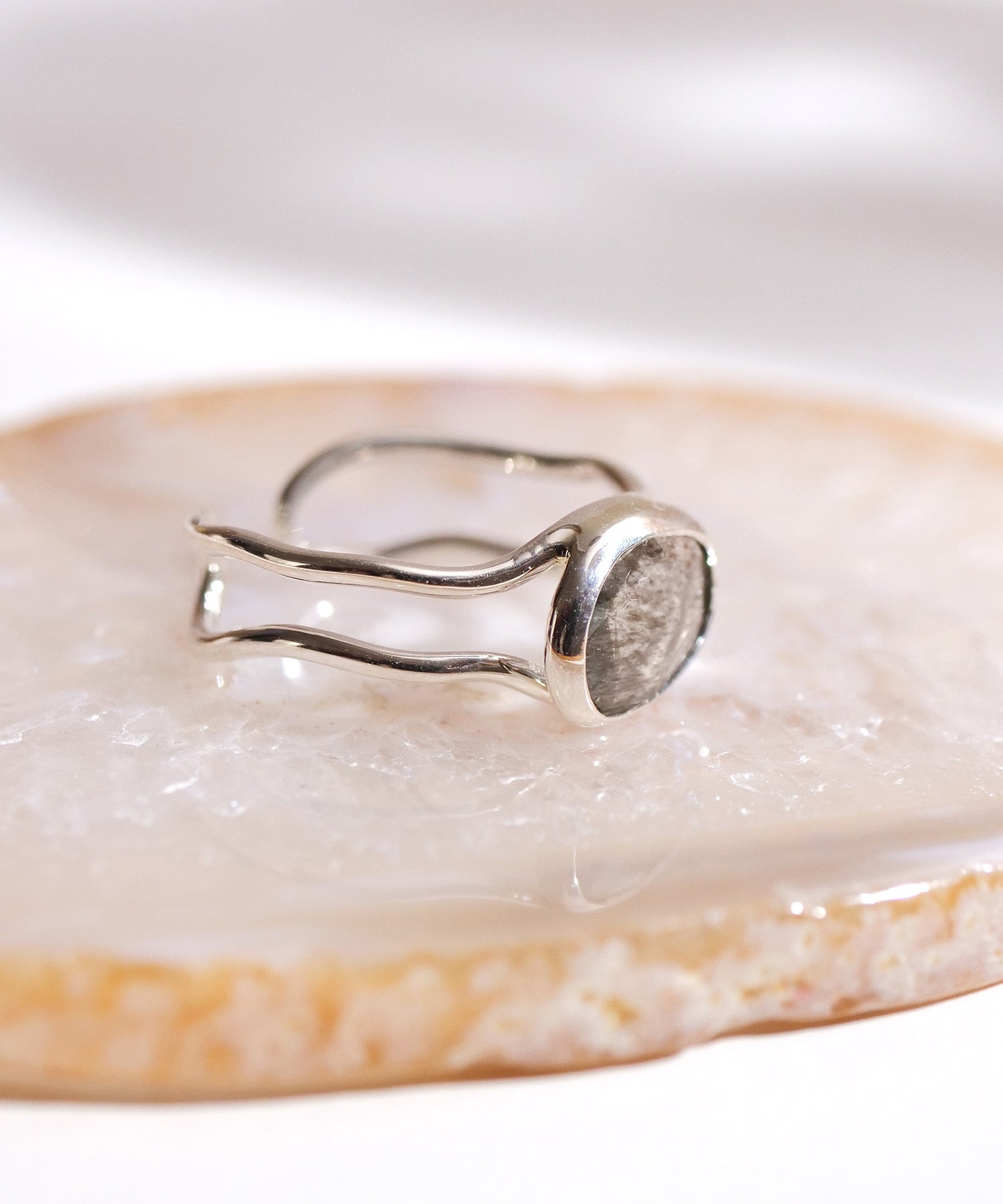 【1点限定】SV925ラクガキウェーブ天然石付2連リング モスアクアマリン