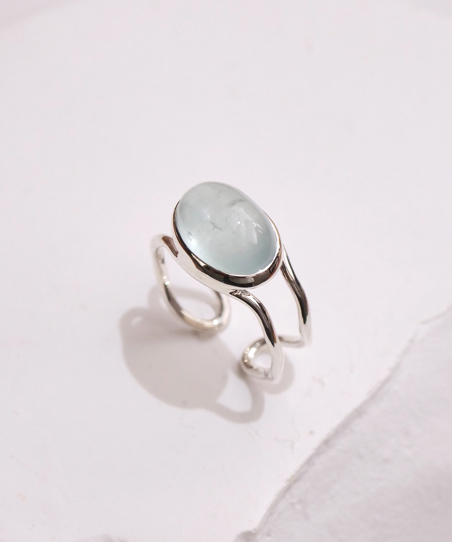 【1点限定】SV925ラクガキウェーブ天然石付2連リング ミルキーアクアマリン