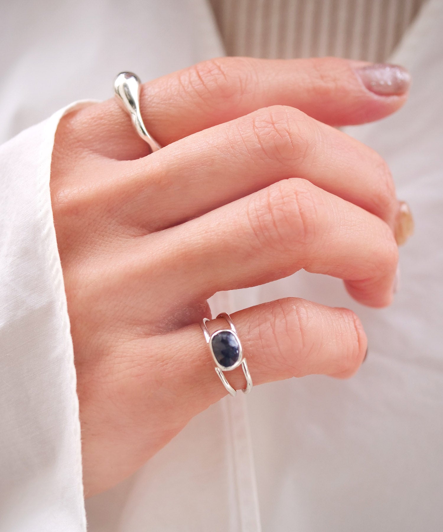 【1点限定】SV925ラクガキフリー天然石ピンキーリング ブルーサファイア