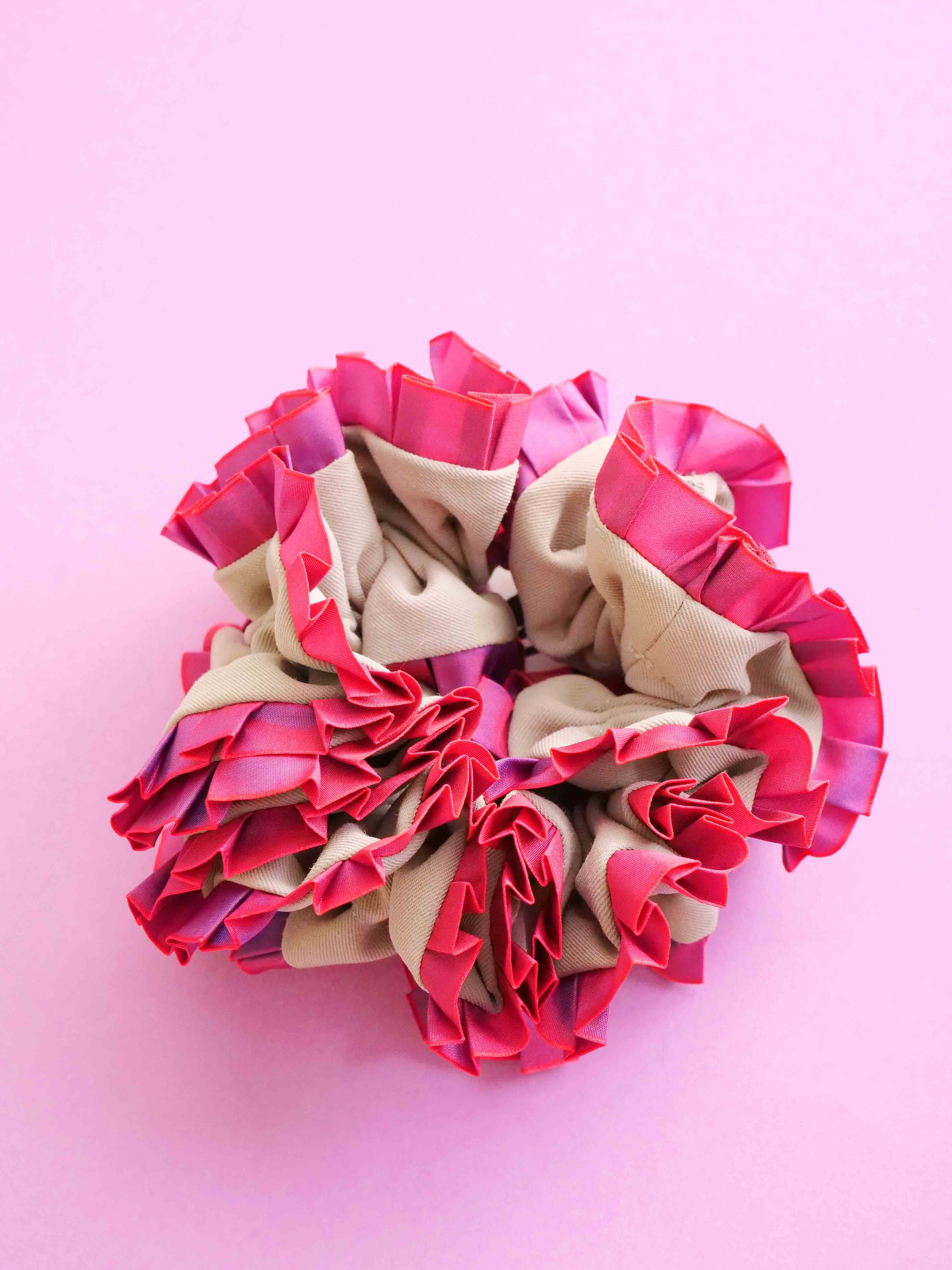 Plain Colorful Pleated Piping Scrunchie Blue 