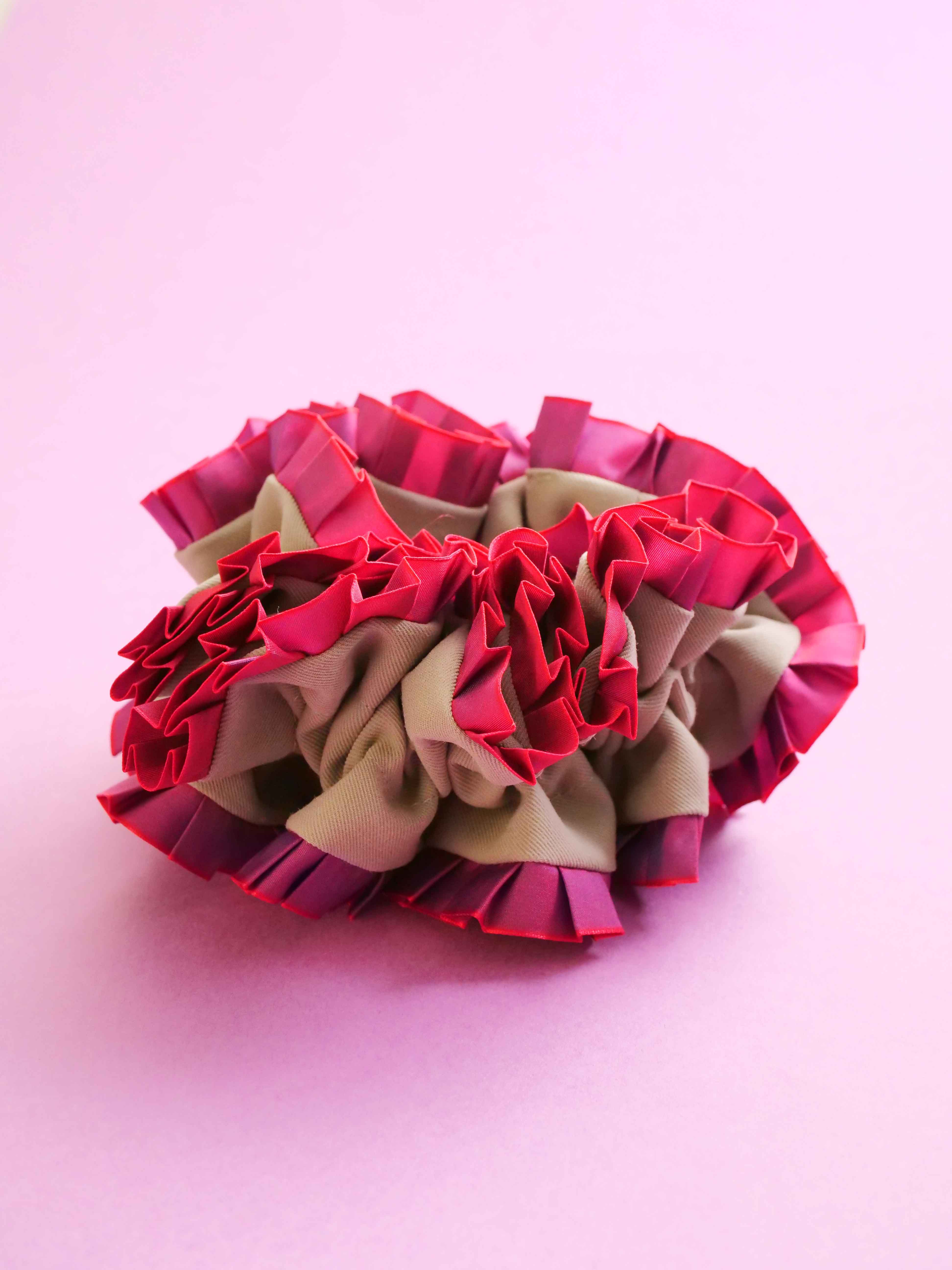 Plain Colorful Pleated Piping Scrunchie Blue 