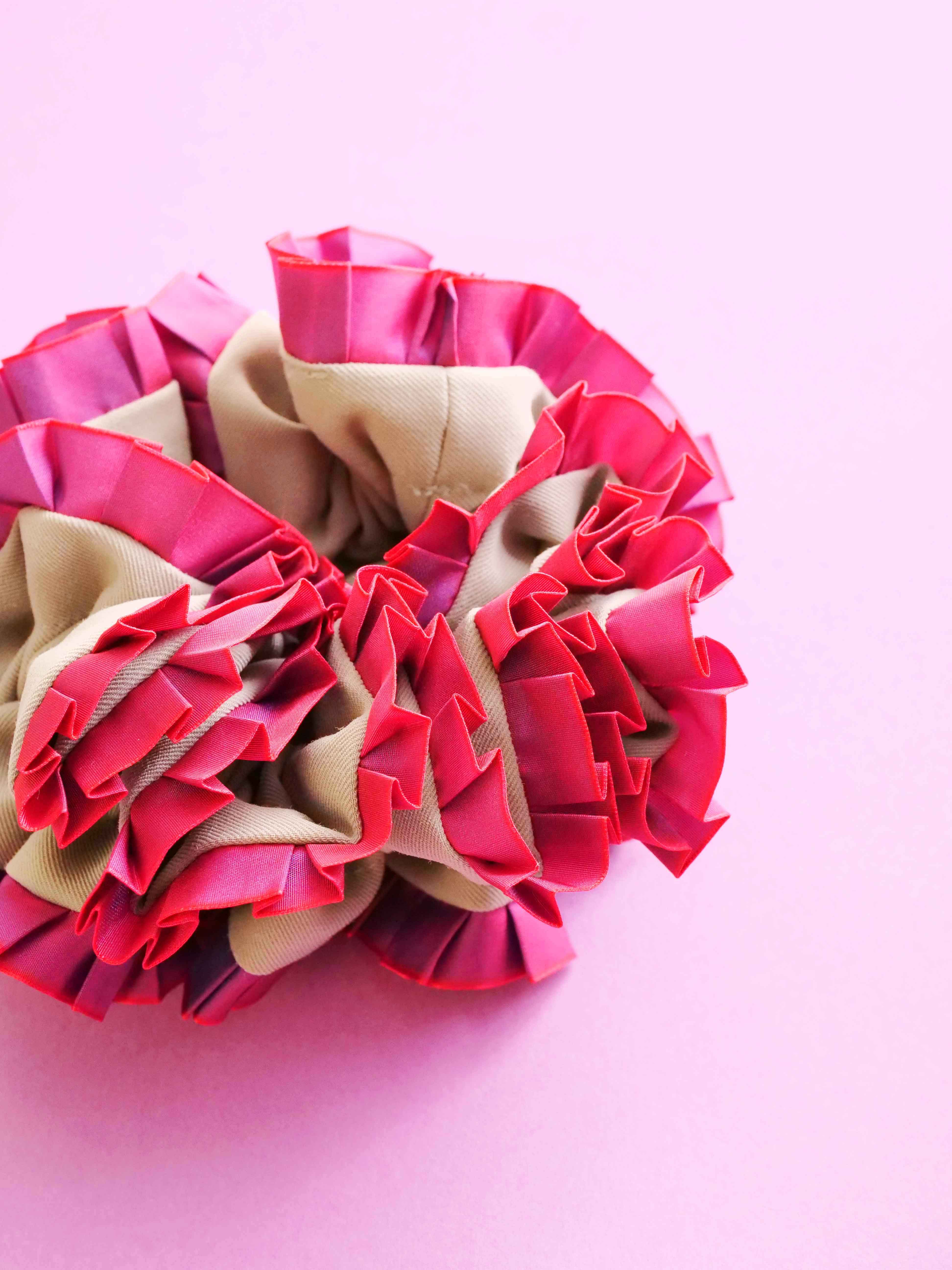 Plain Colorful Pleated Piping Scrunchie Blue 